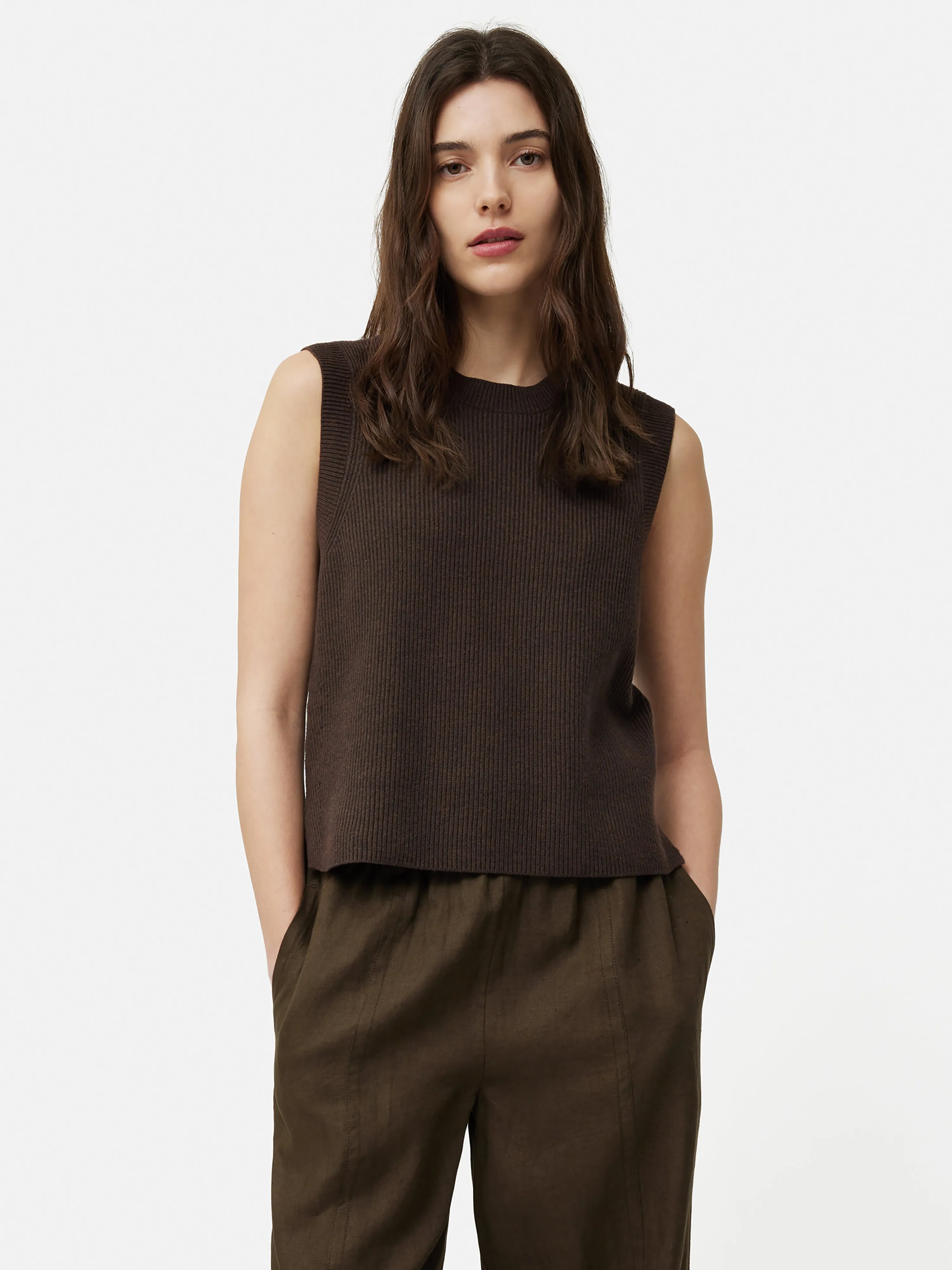 Cotton Blend Crew Tank | Brown sold by Jigsaw