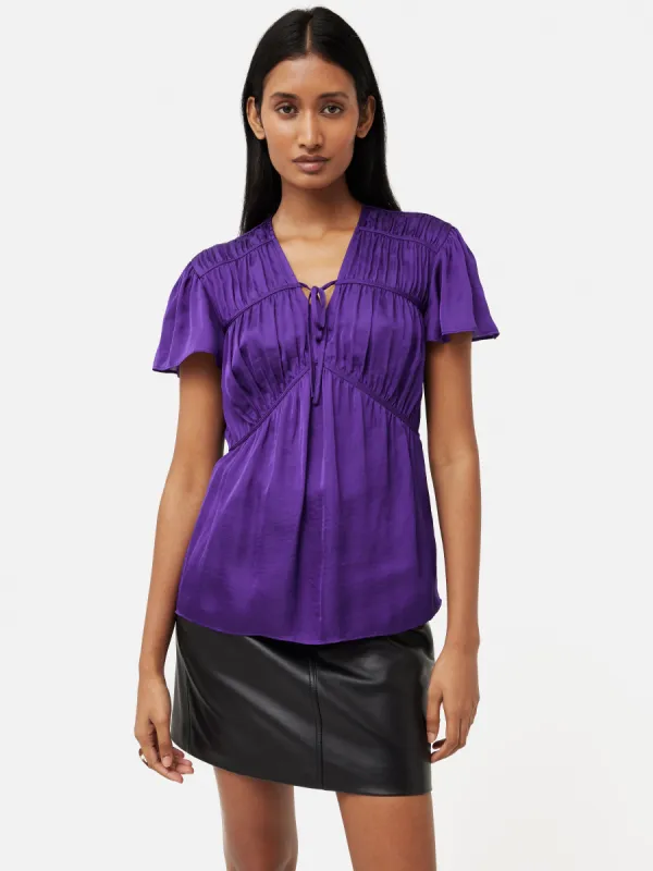 Recycled Satin Drape Top | Purple sold by Jigsaw