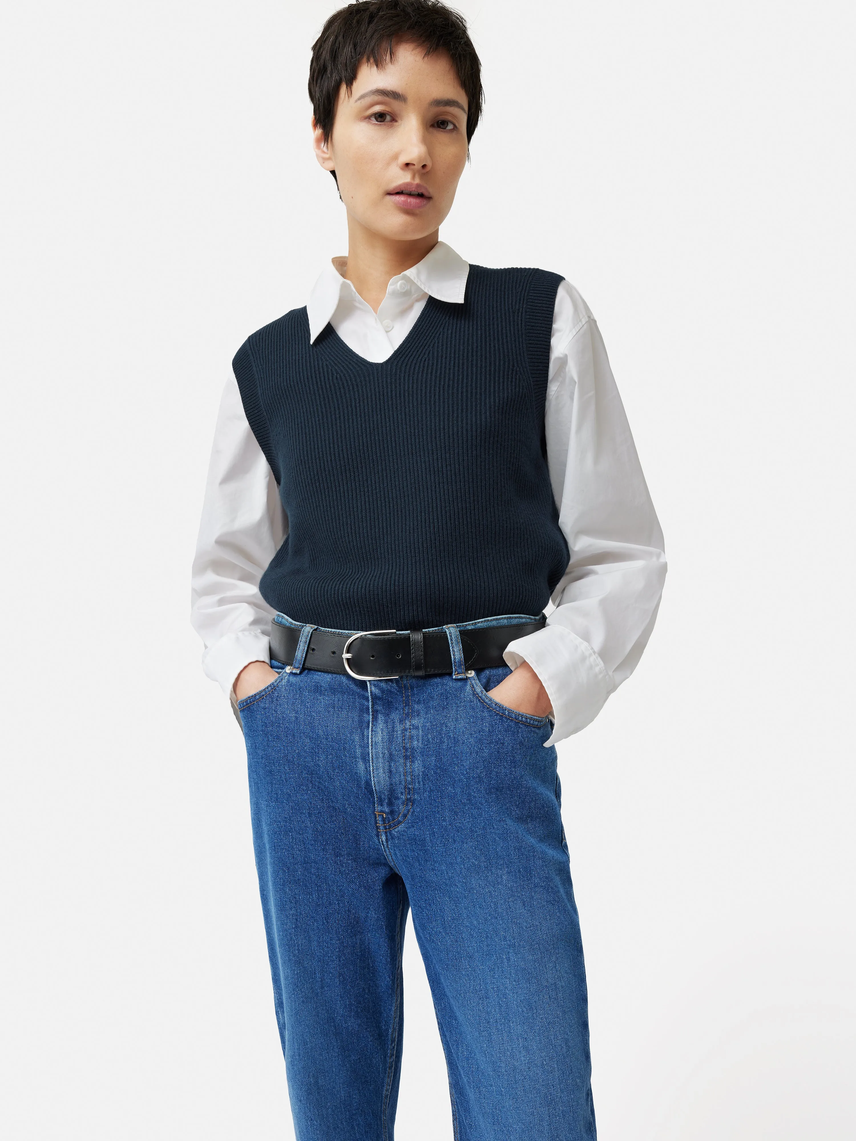 Cotton Blend V Neck Tank | Navy sold by Jigsaw product image thumbnail 3