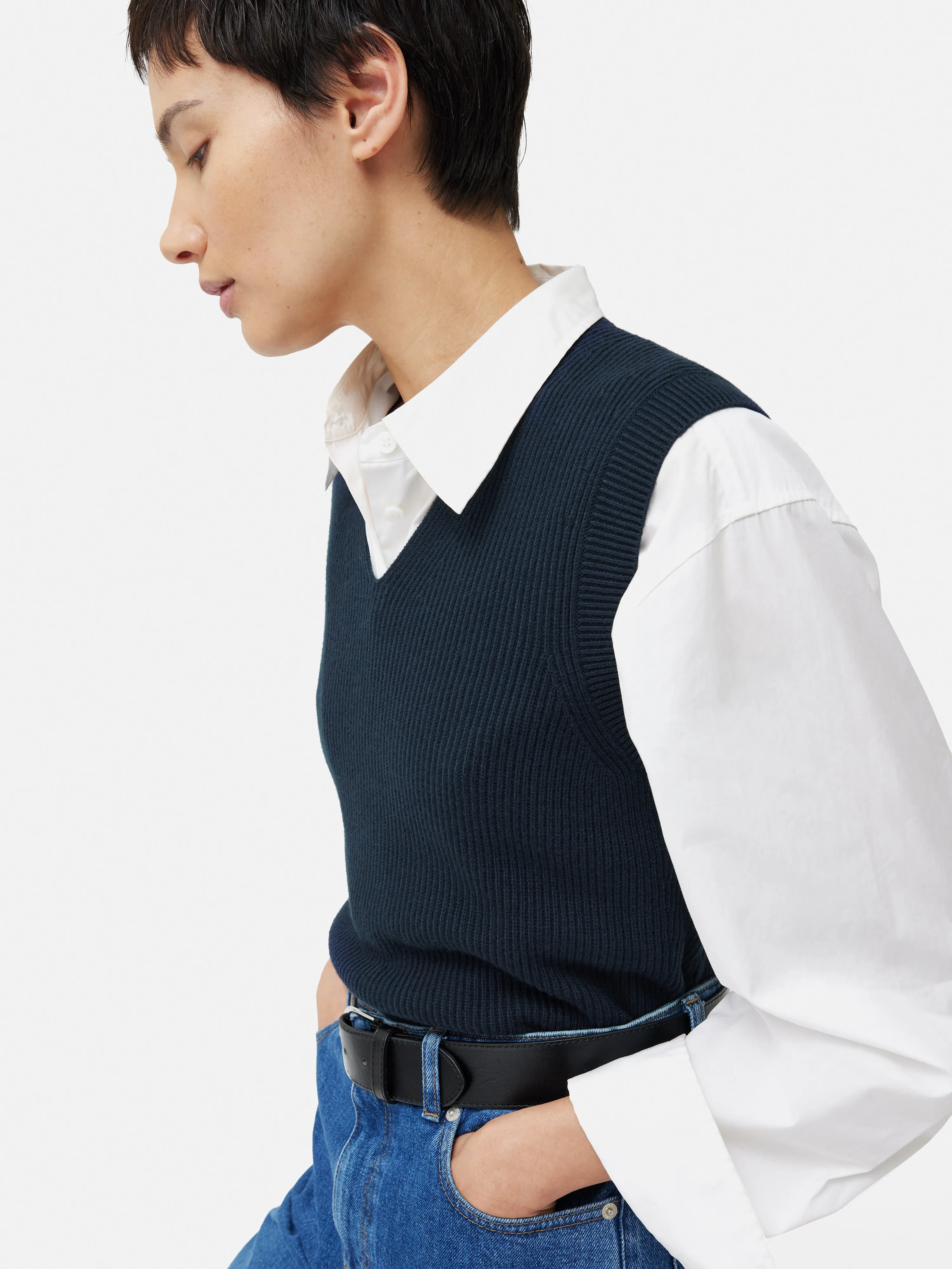 Cotton Blend V Neck Tank | Navy sold by Jigsaw product image thumbnail 2