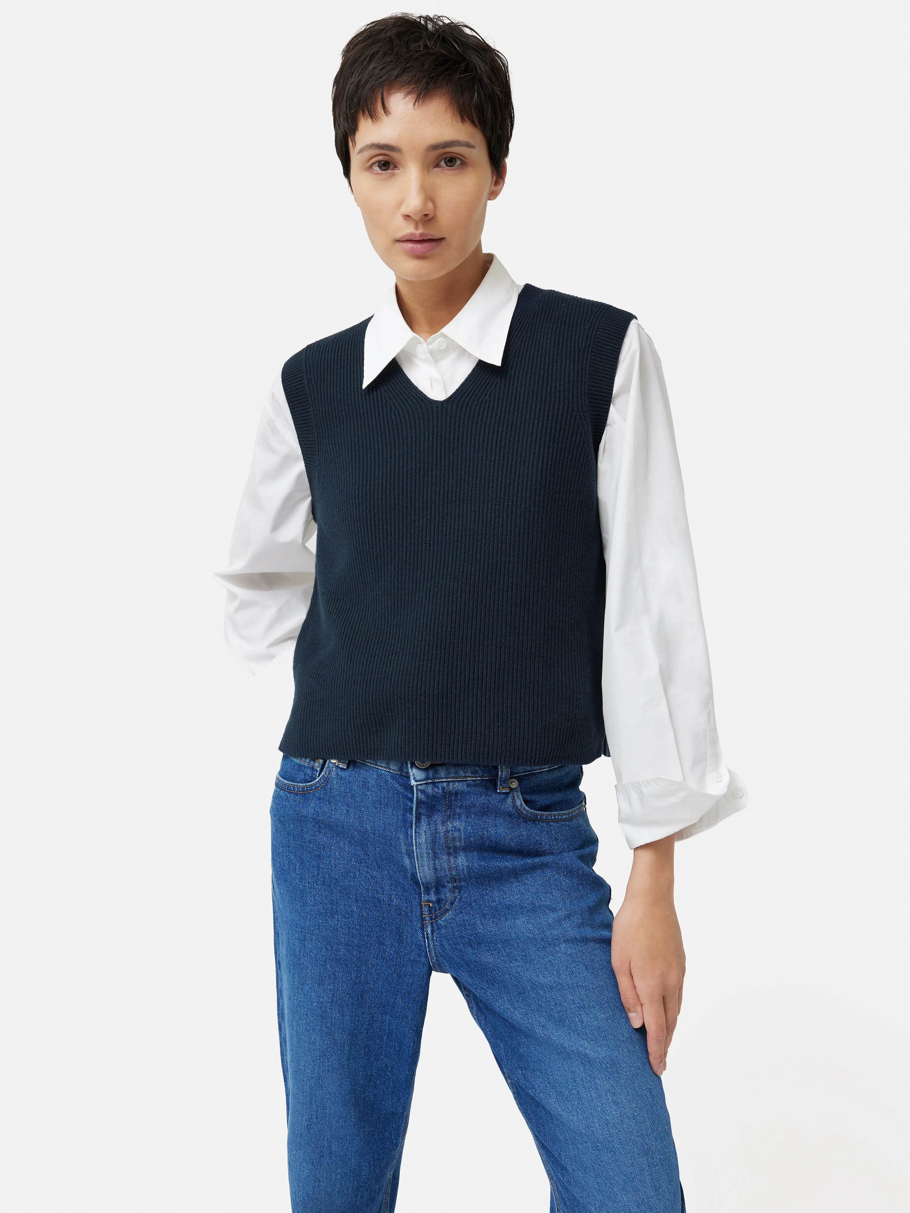 Cotton Blend V Neck Tank | Navy sold by Jigsaw product image thumbnail 4