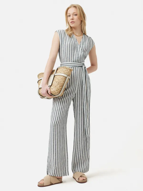 Linen Stripe Jumpsuit | Blue sold by Jigsaw