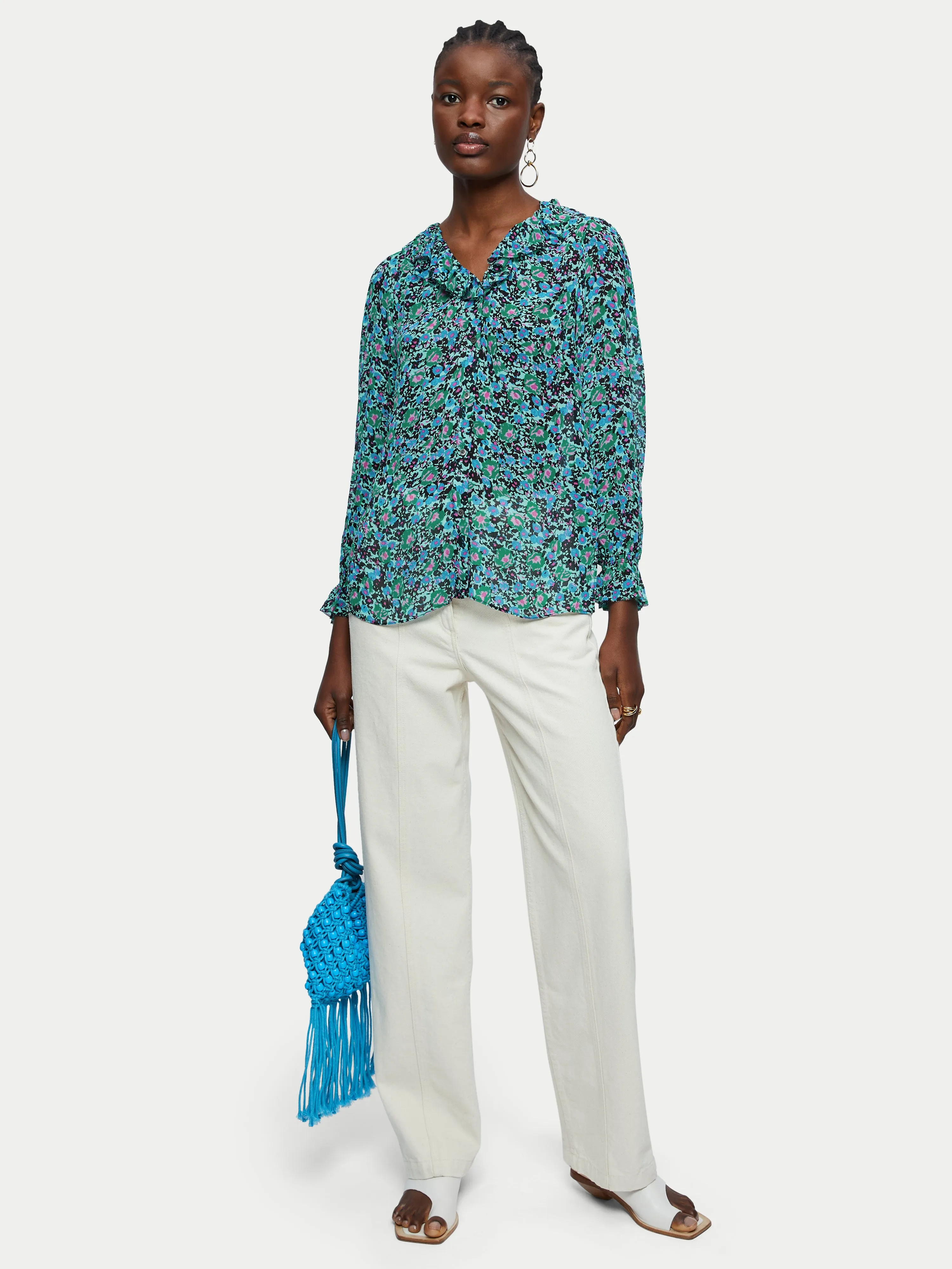 Vintage Poppy Crinkle Top | Blue sold by Jigsaw product image thumbnail 3