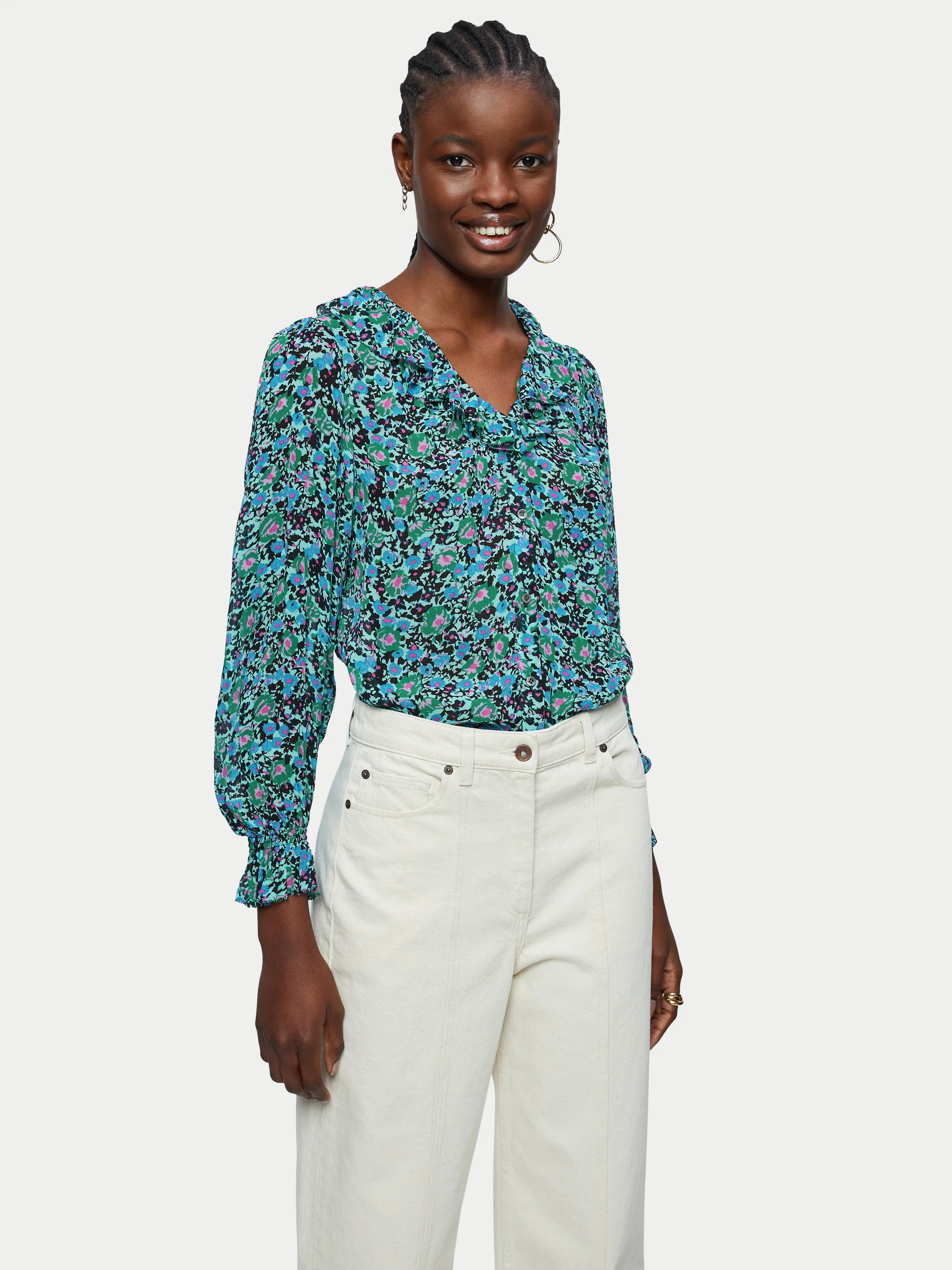 Vintage Poppy Crinkle Top | Blue sold by Jigsaw