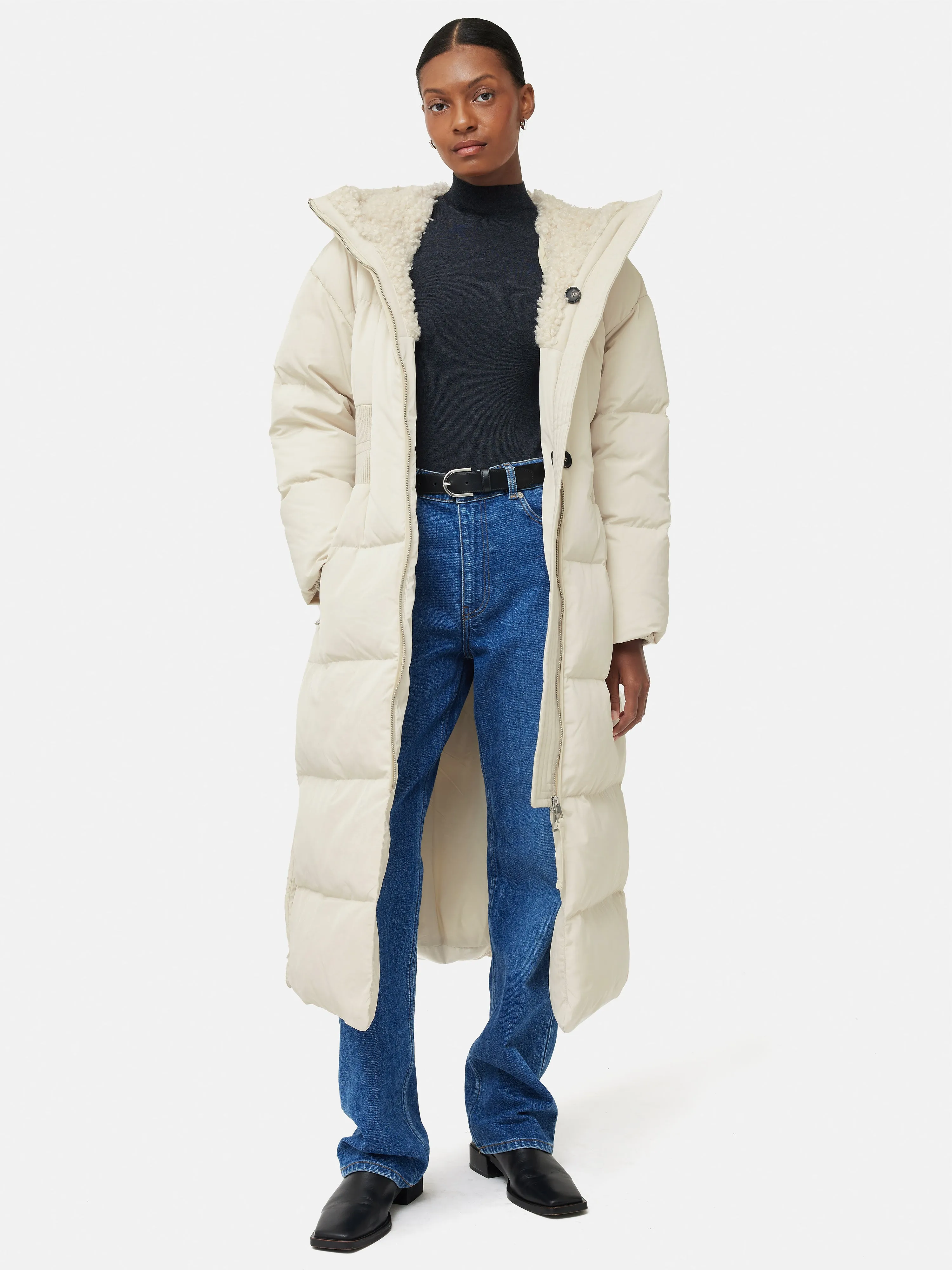 Hooded Down Maxi Puffer | Cream sold by Jigsaw