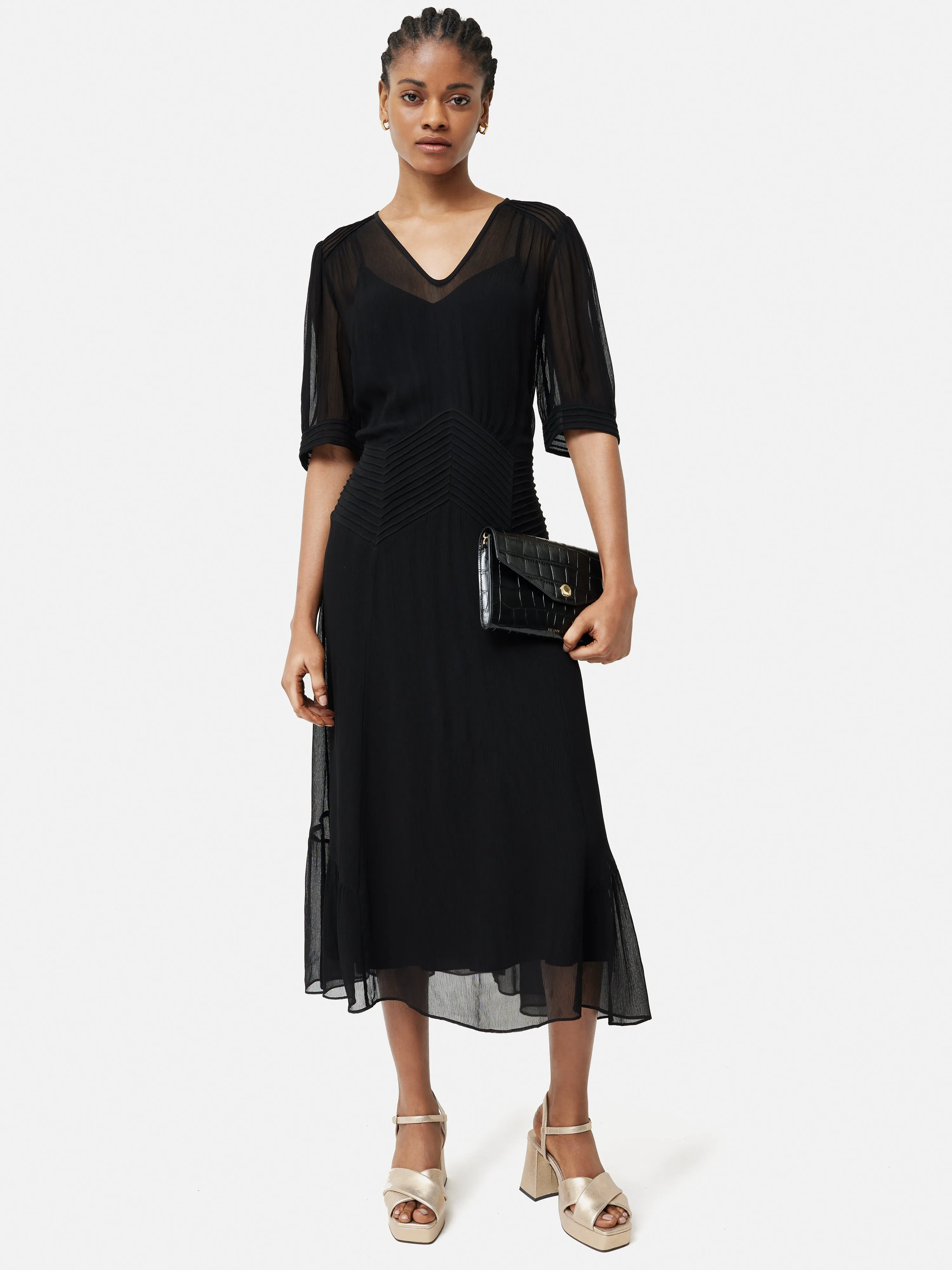 Pintucked Crinkle Dress | Black sold by Jigsaw