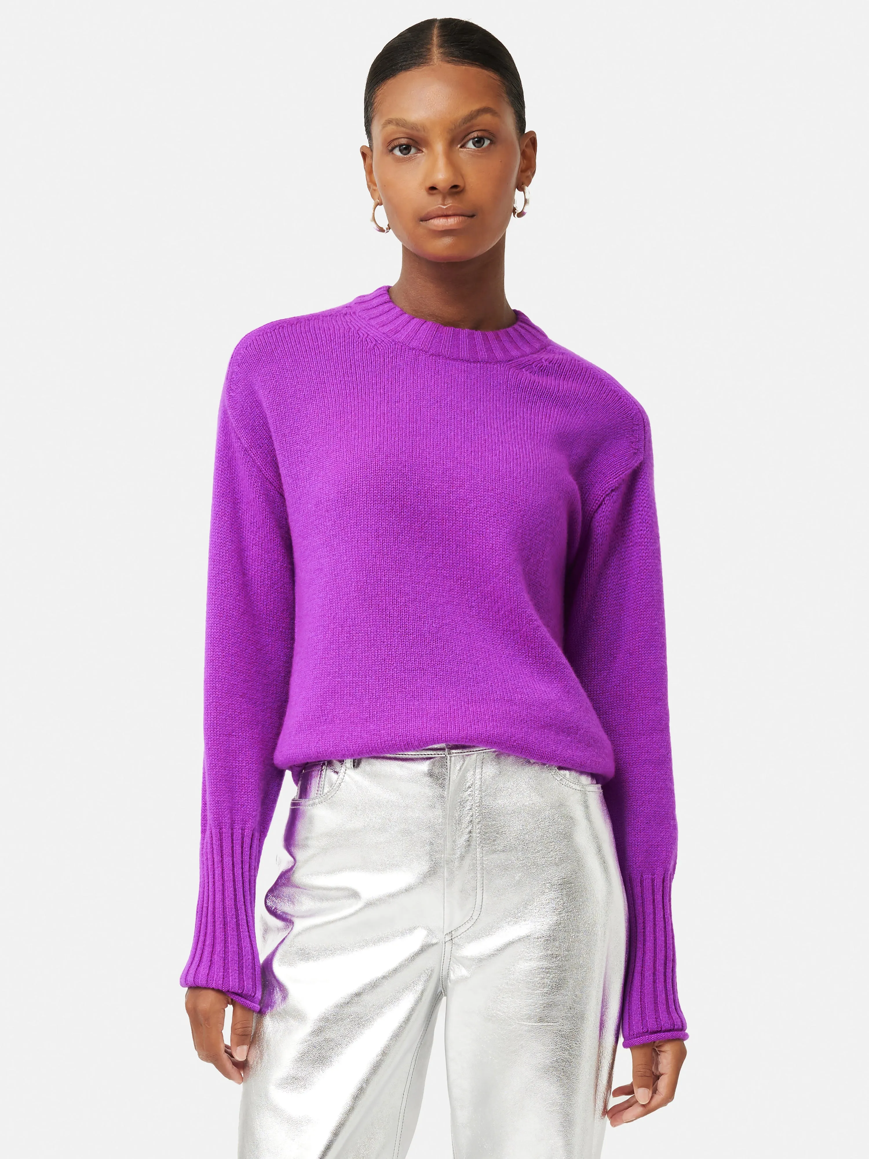 Cashmere Relaxed Crew Jumper | Purple sold by Jigsaw