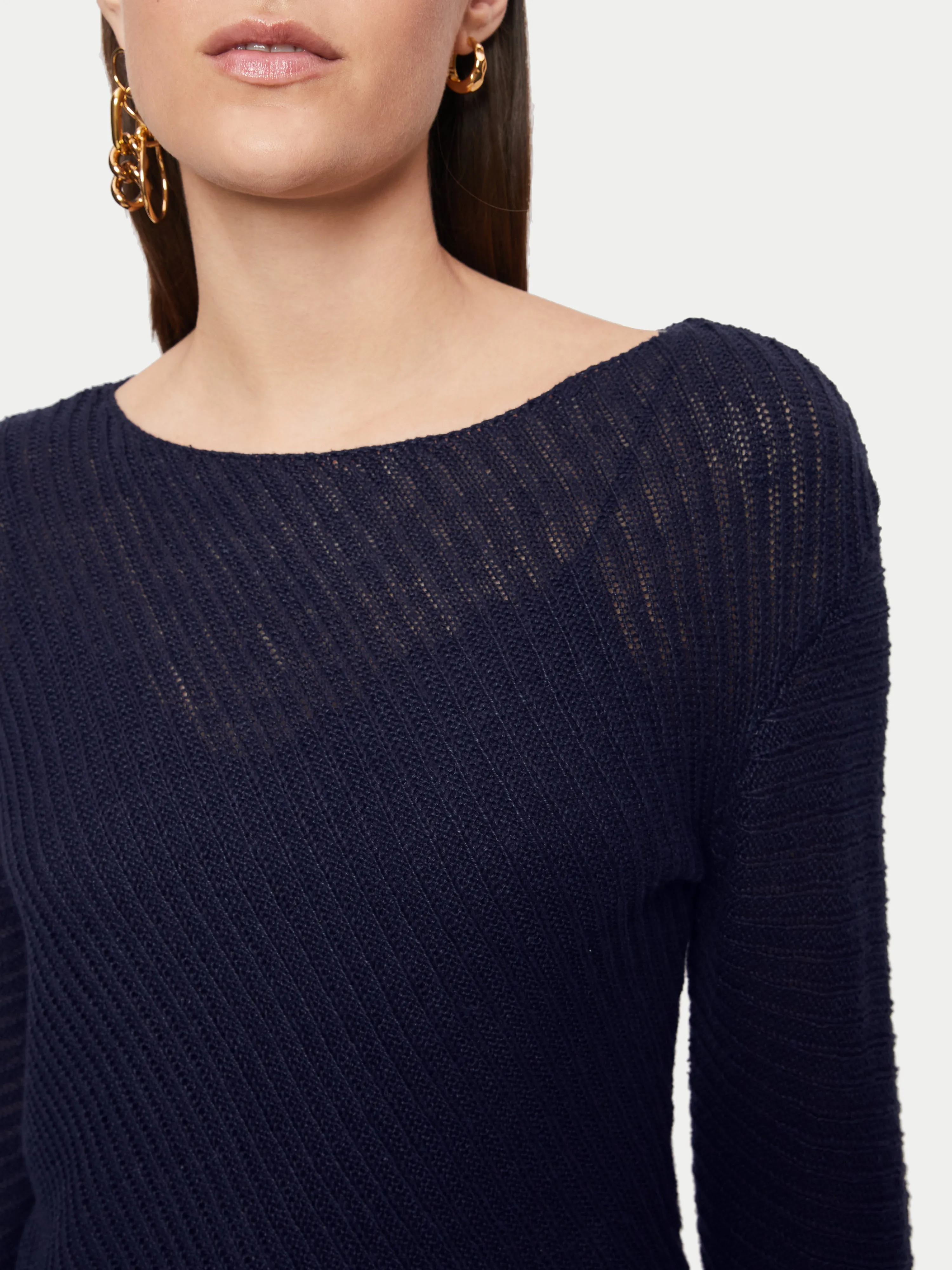 Pure Linen Slanted Rib Jumper | Navy sold by Jigsaw product image thumbnail 3