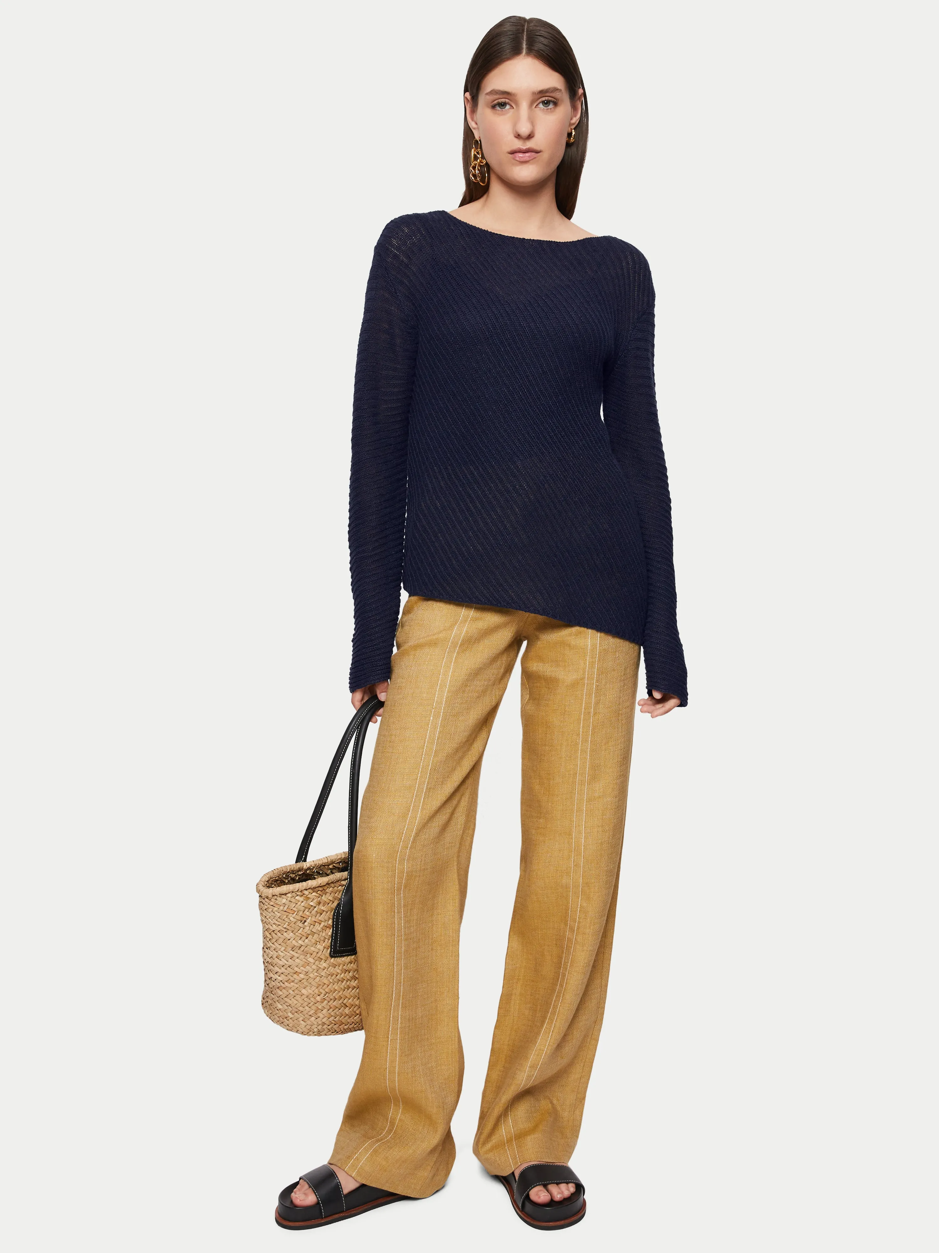 Pure Linen Slanted Rib Jumper | Navy sold by Jigsaw product image thumbnail 4