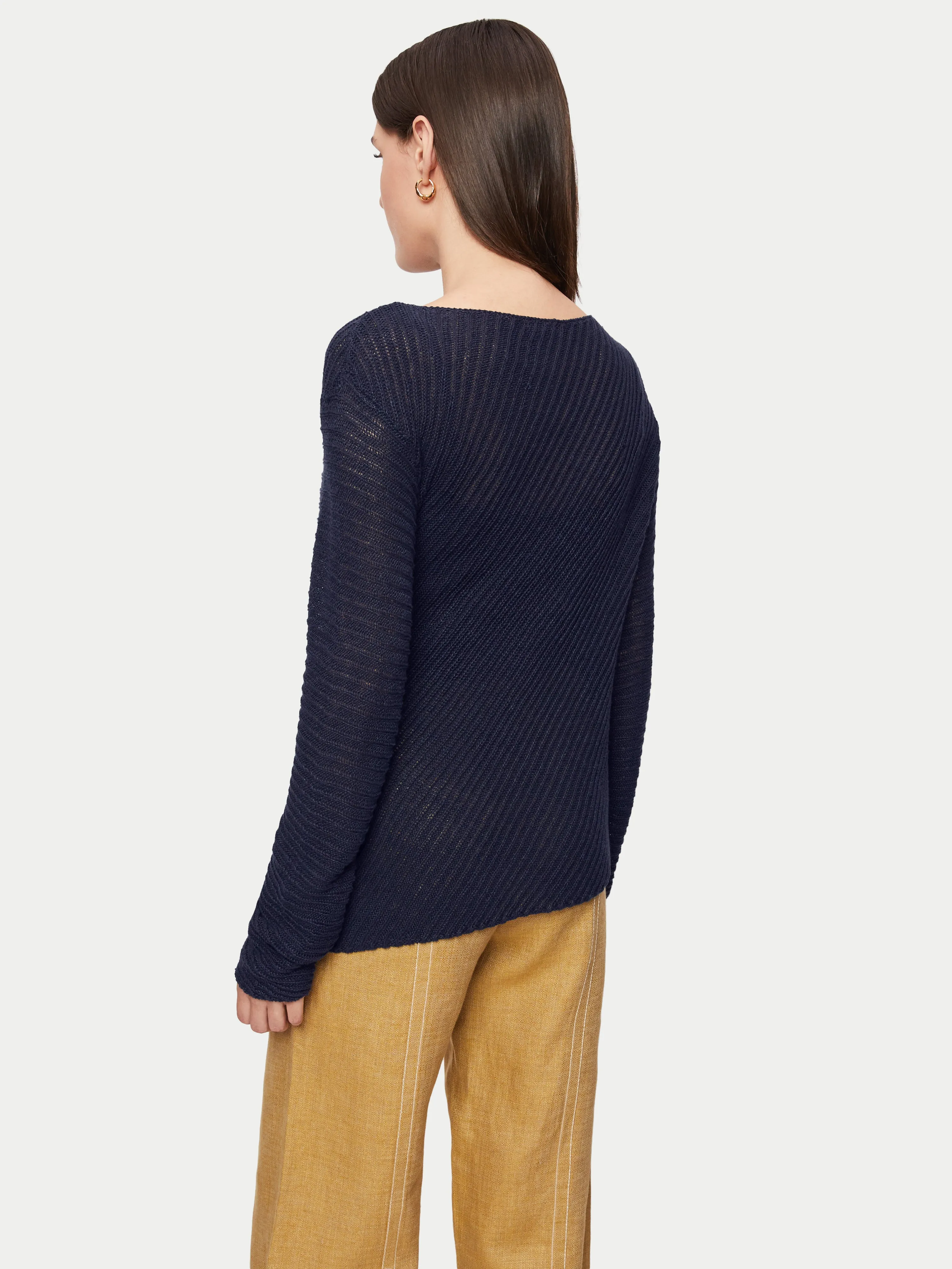 Pure Linen Slanted Rib Jumper | Navy sold by Jigsaw product image thumbnail 5