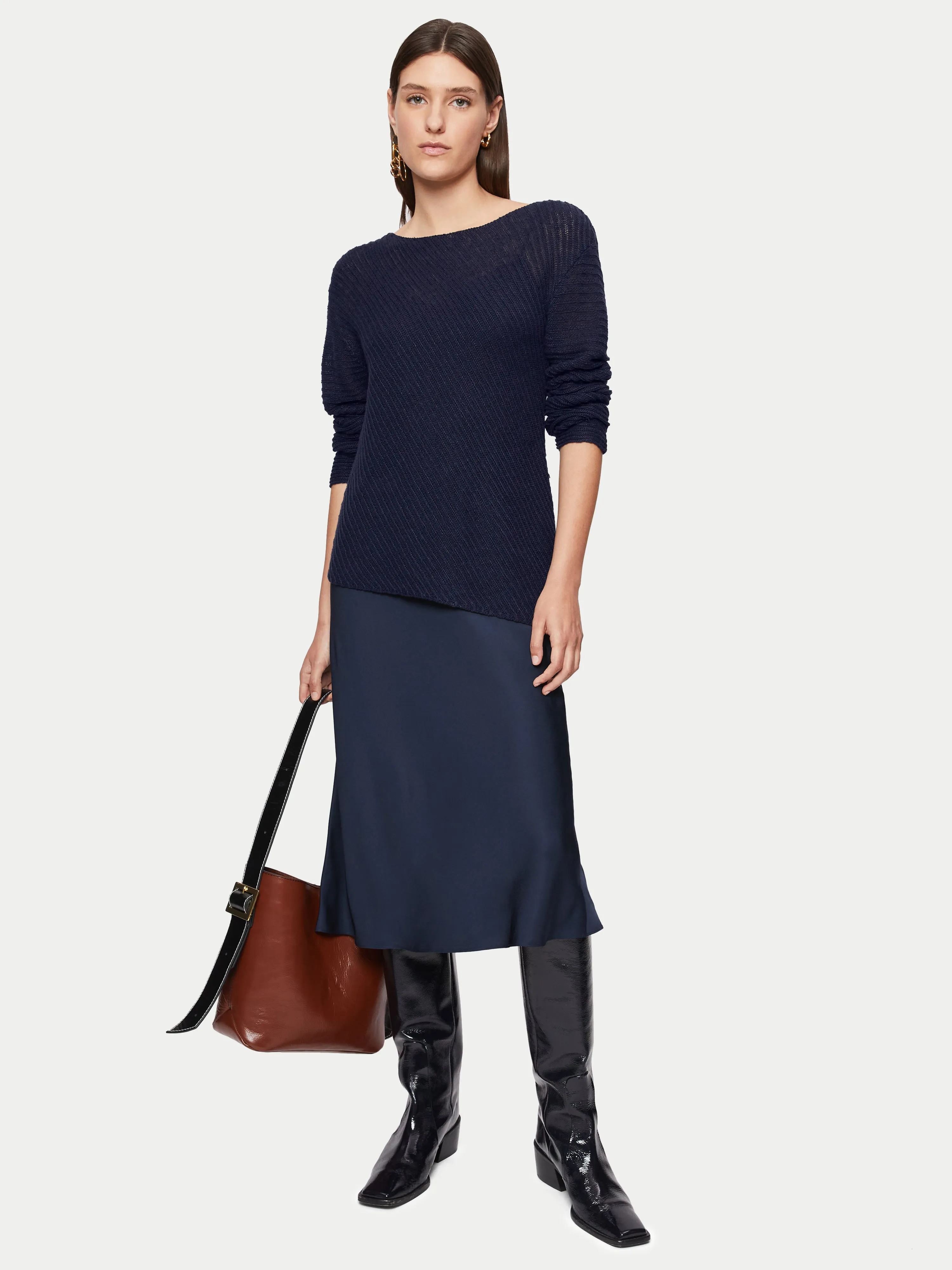 Pure Linen Slanted Rib Jumper | Navy sold by Jigsaw product image thumbnail 2