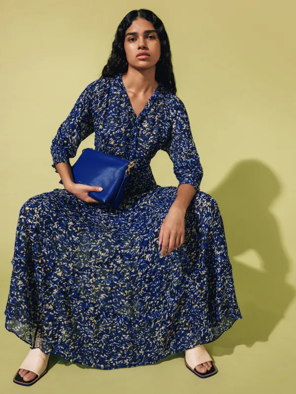 Brushwork Crinkle Ruffle Dress | Blue sold by Jigsaw