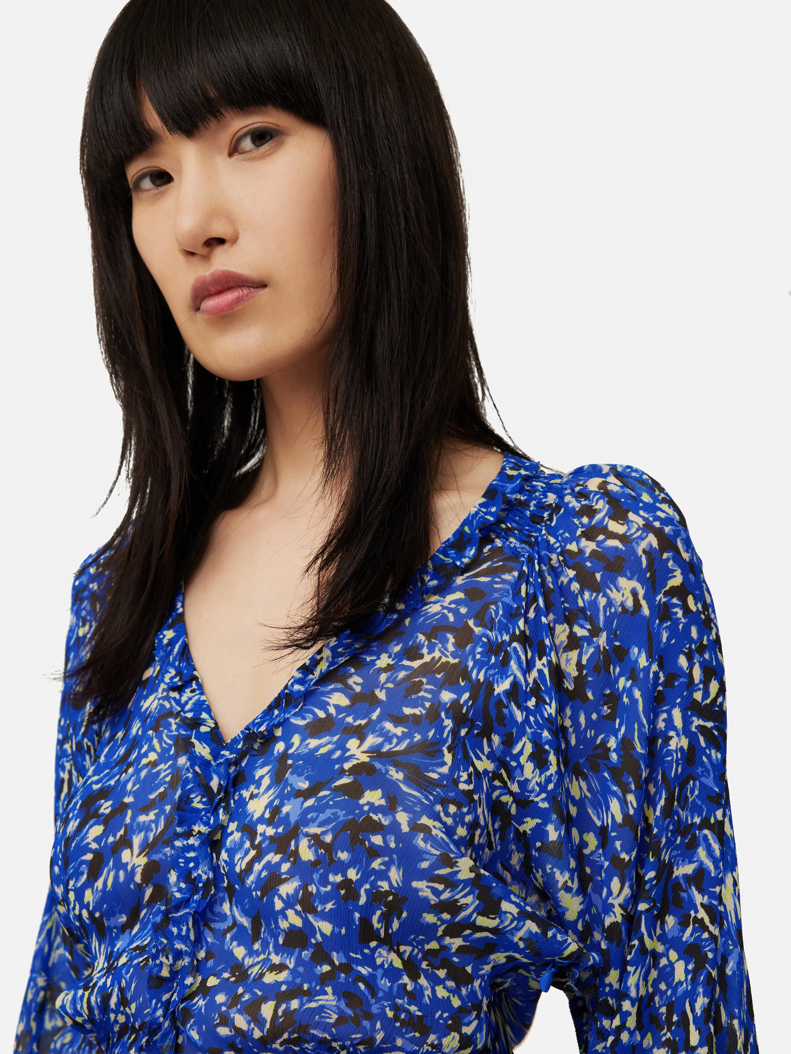 Brushwork Crinkle Ruffle Dress | Blue sold by Jigsaw product image thumbnail 3