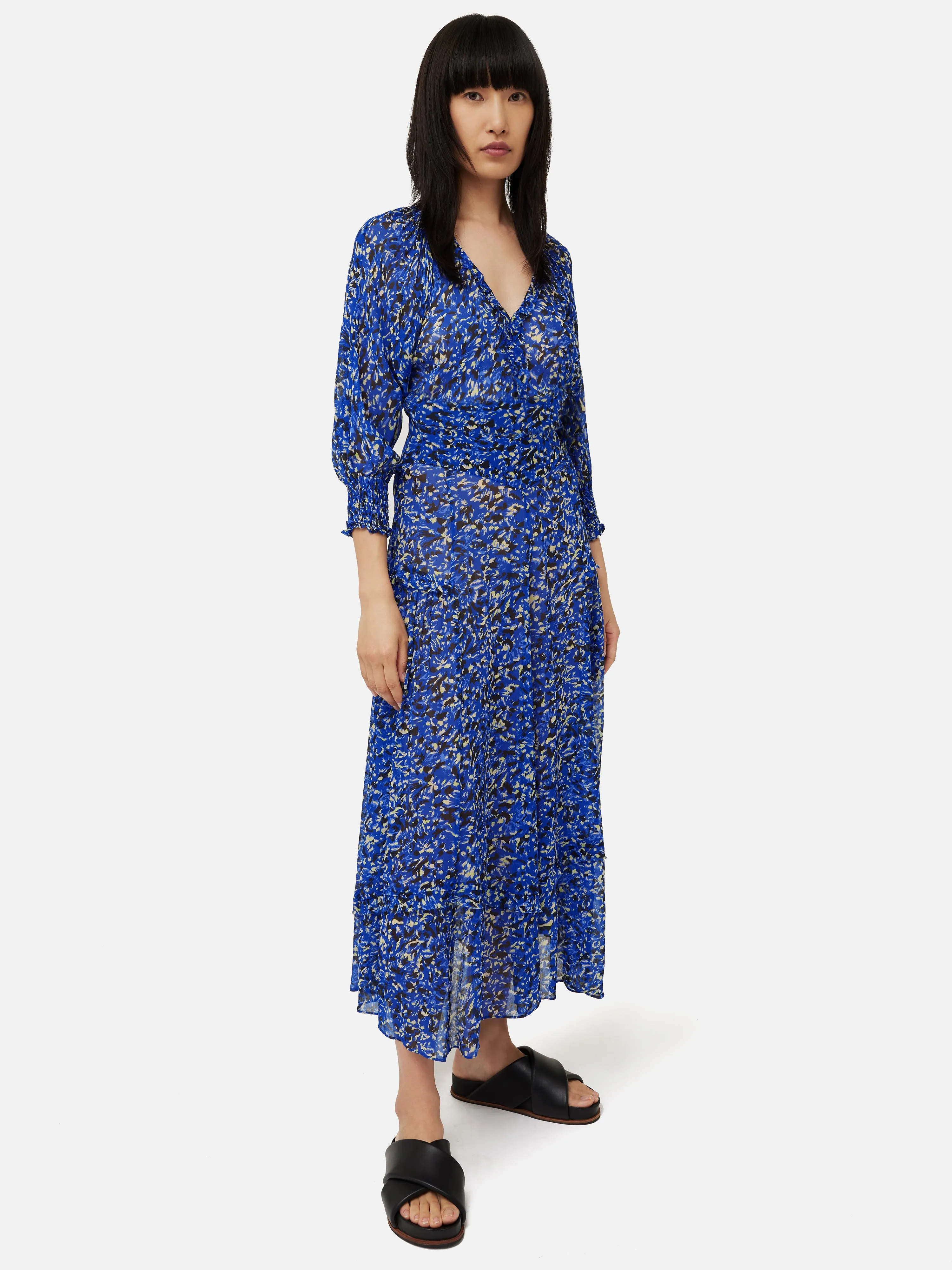 Brushwork Crinkle Ruffle Dress | Blue sold by Jigsaw product image thumbnail 4