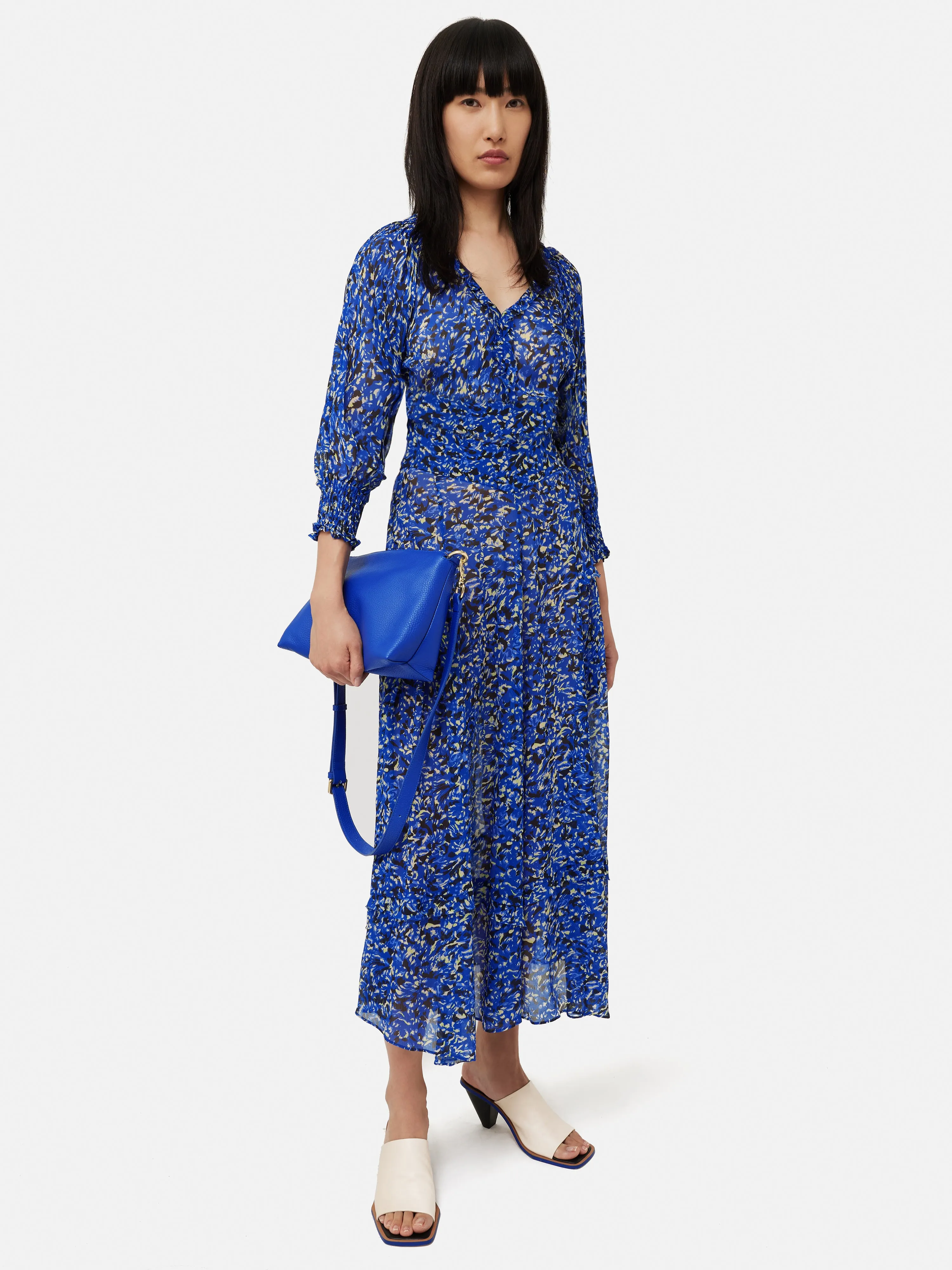 Brushwork Crinkle Ruffle Dress | Blue sold by Jigsaw product image thumbnail 2