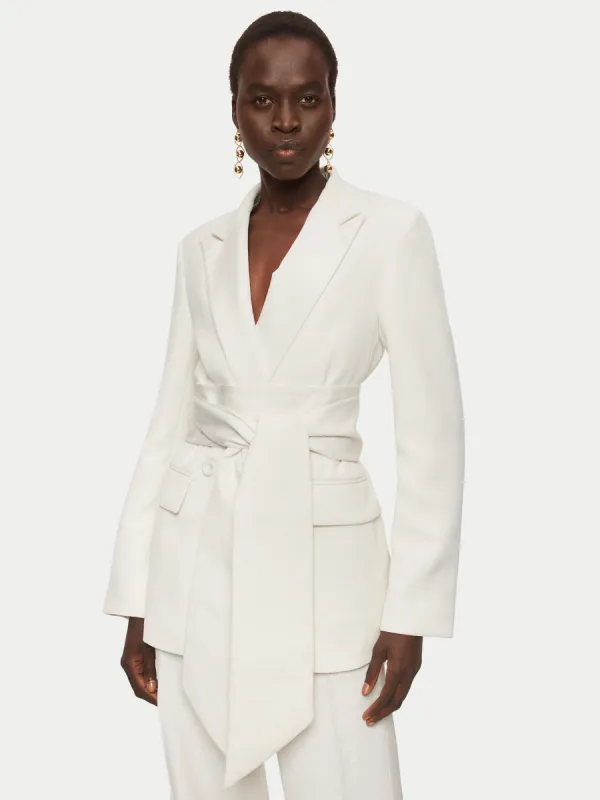 Faille Trim Tuxedo Blazer | White sold by Jigsaw