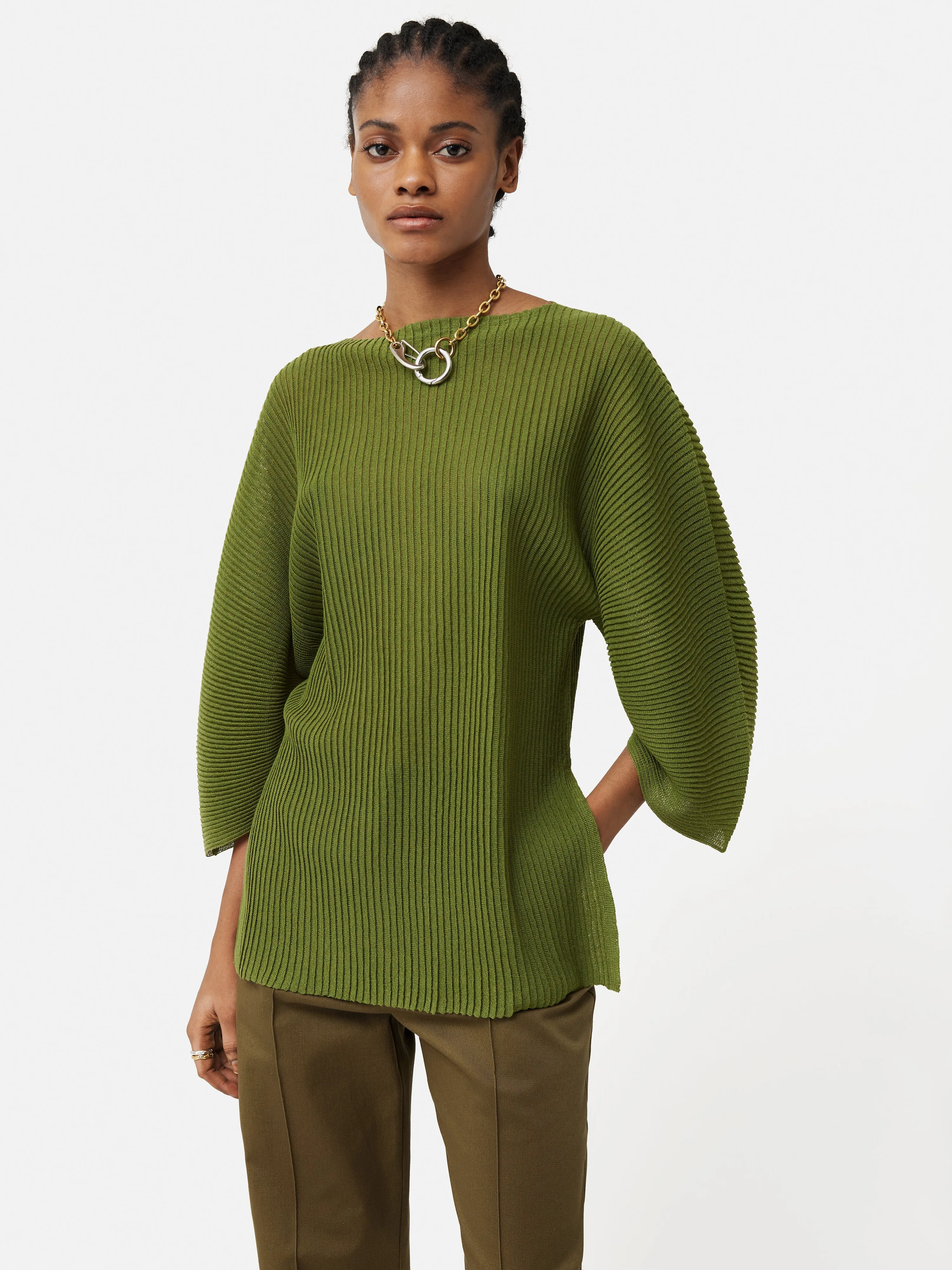 Circular Sleeve Knitted Top | Green sold by Jigsaw