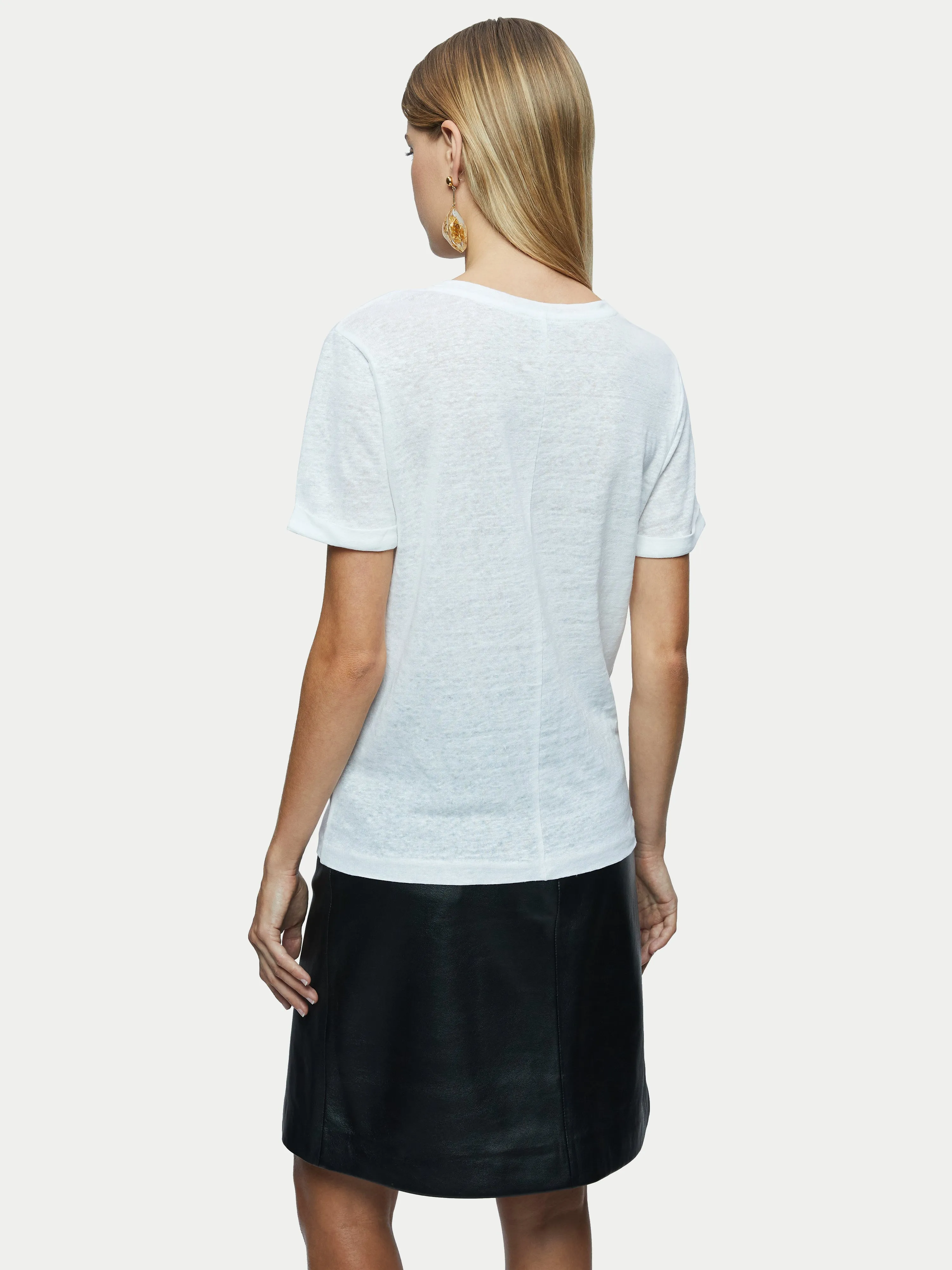 Linen Scoop Rolled Sleeve Tee | White sold by Jigsaw product image thumbnail 5