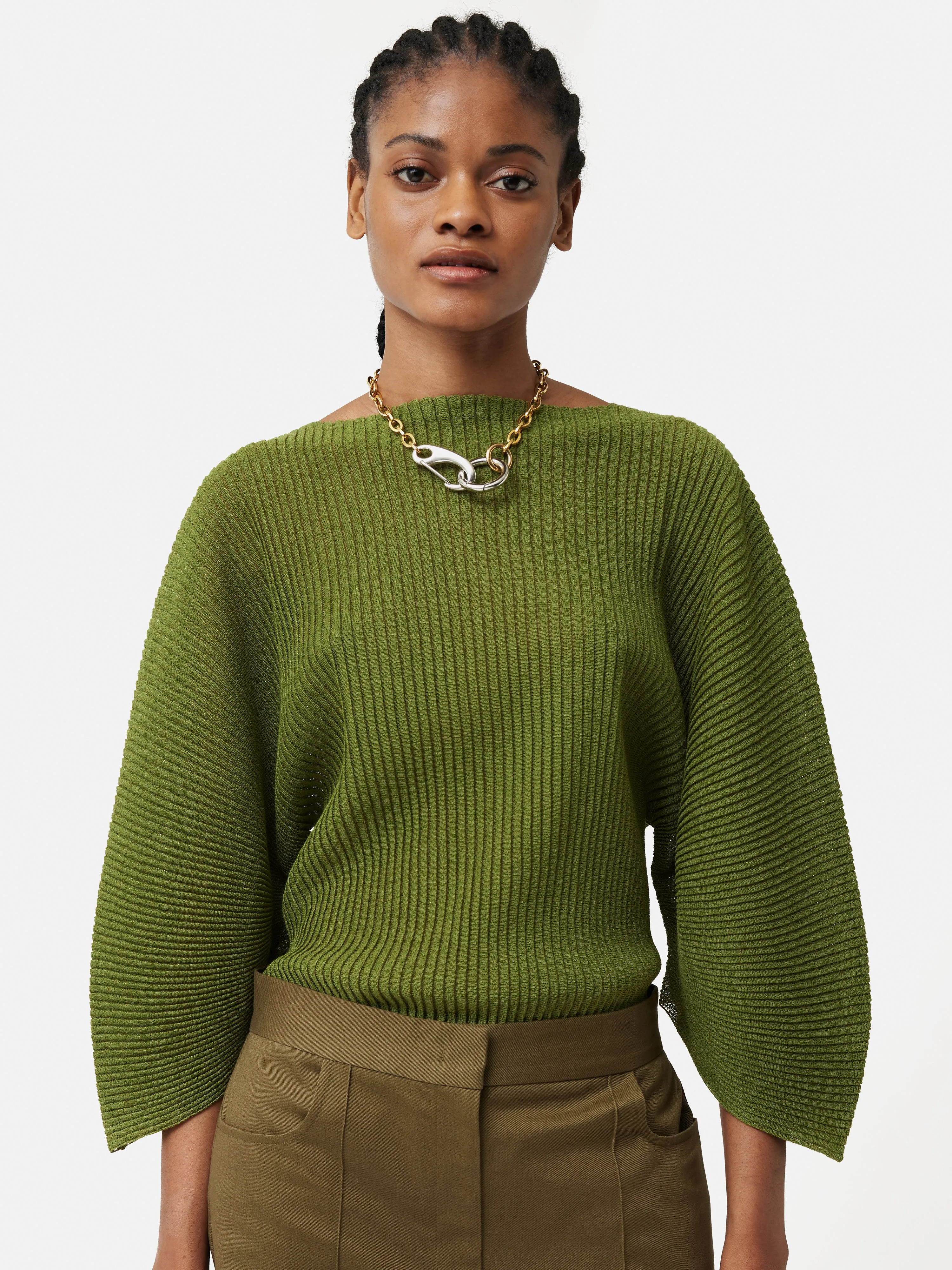 Circular Sleeve Knitted Top | Green sold by Jigsaw product image thumbnail 4
