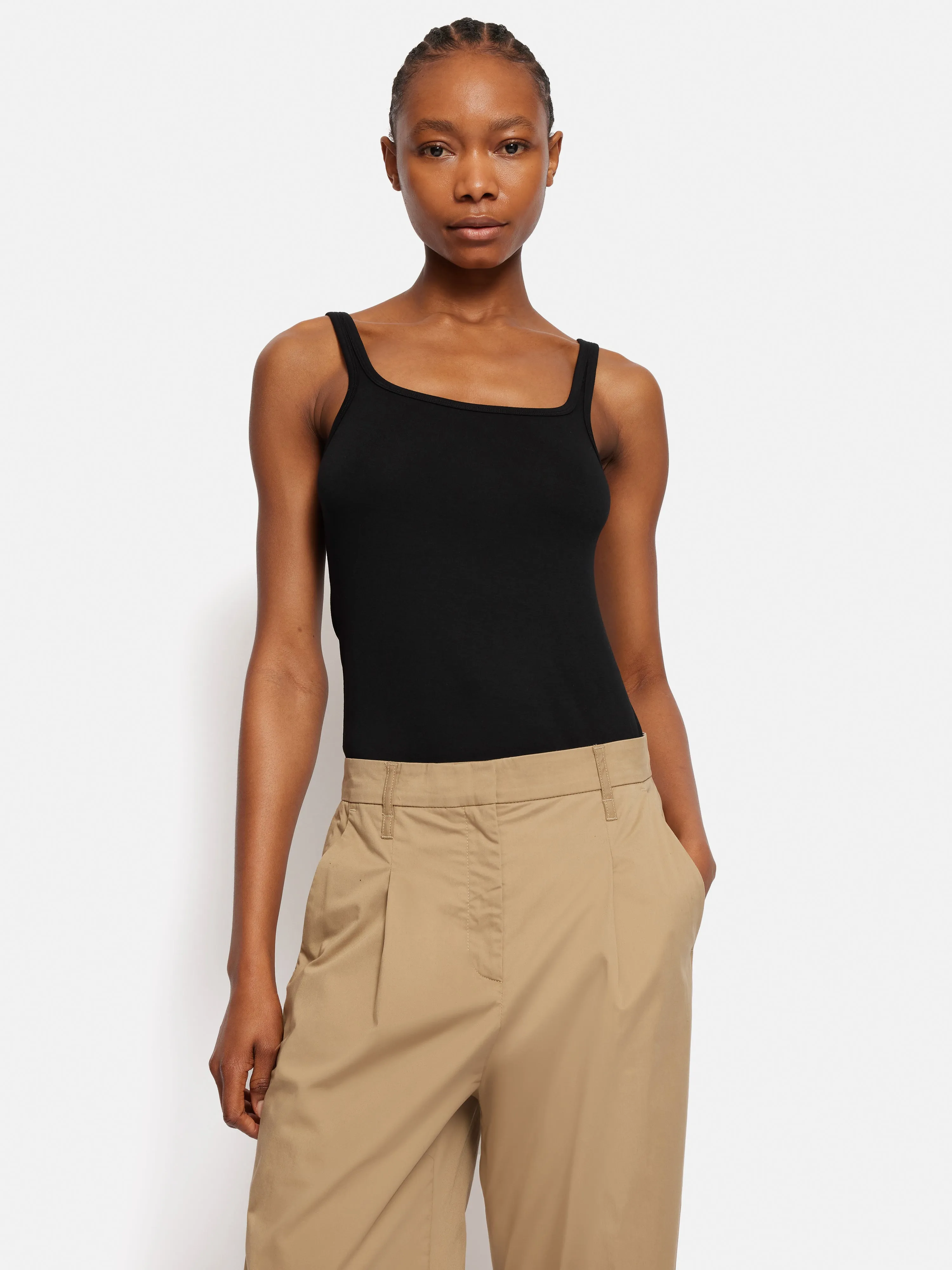 Square Neck Layering Tank | Black sold by Jigsaw