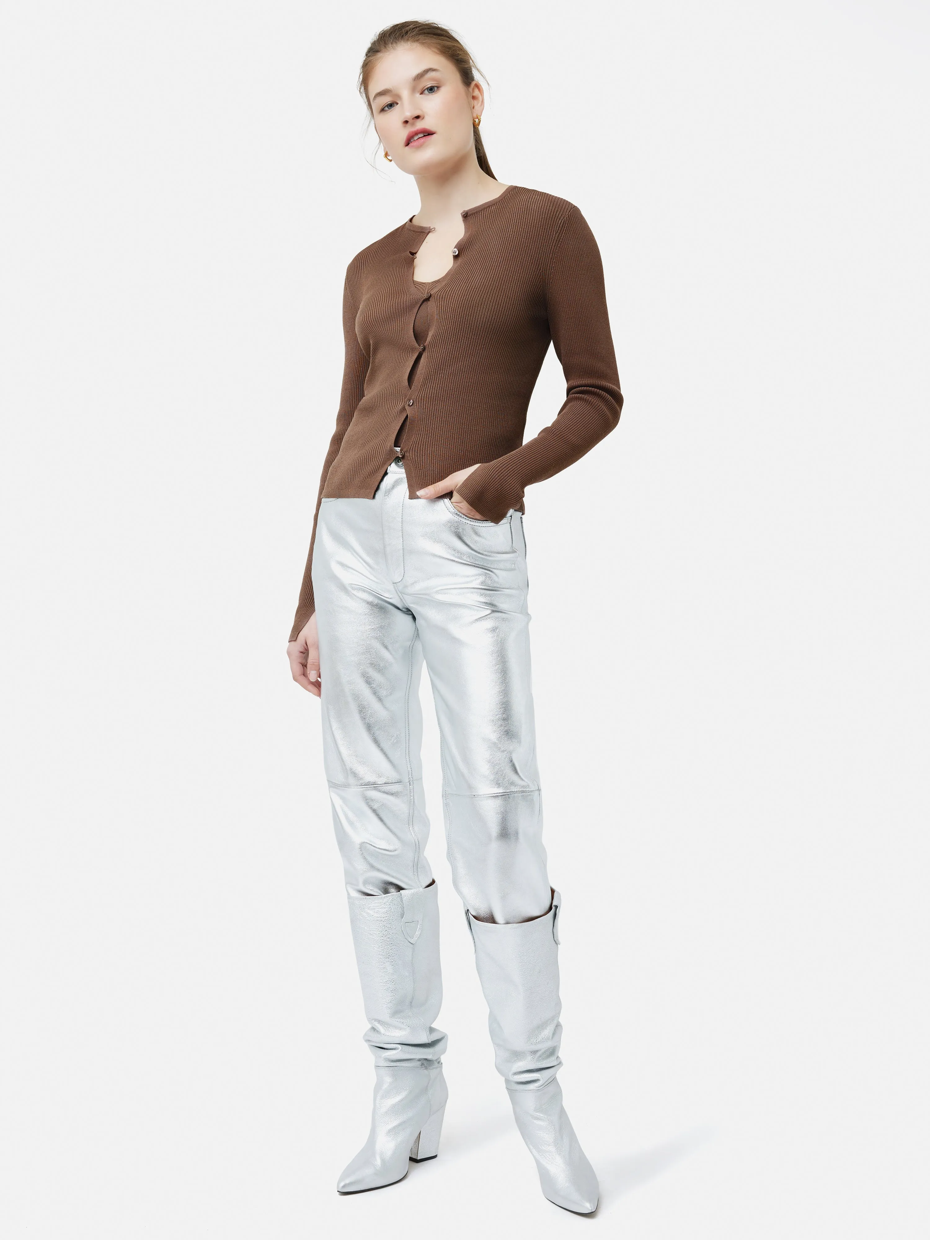 Cropped Crew Neck Cardigan | Brown sold by Jigsaw