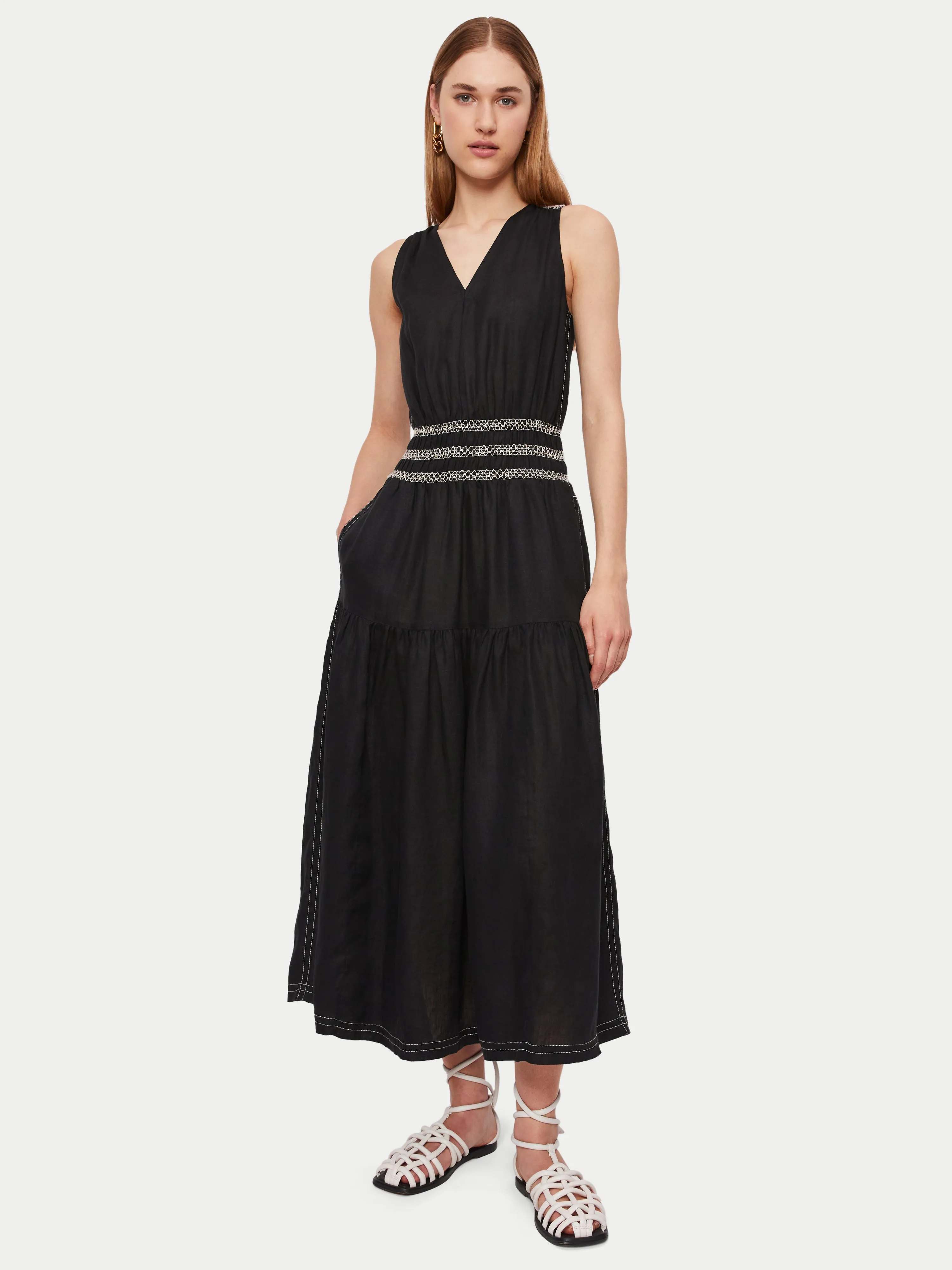 Linen Smocked Detail Maxi Dress | Black sold by Jigsaw