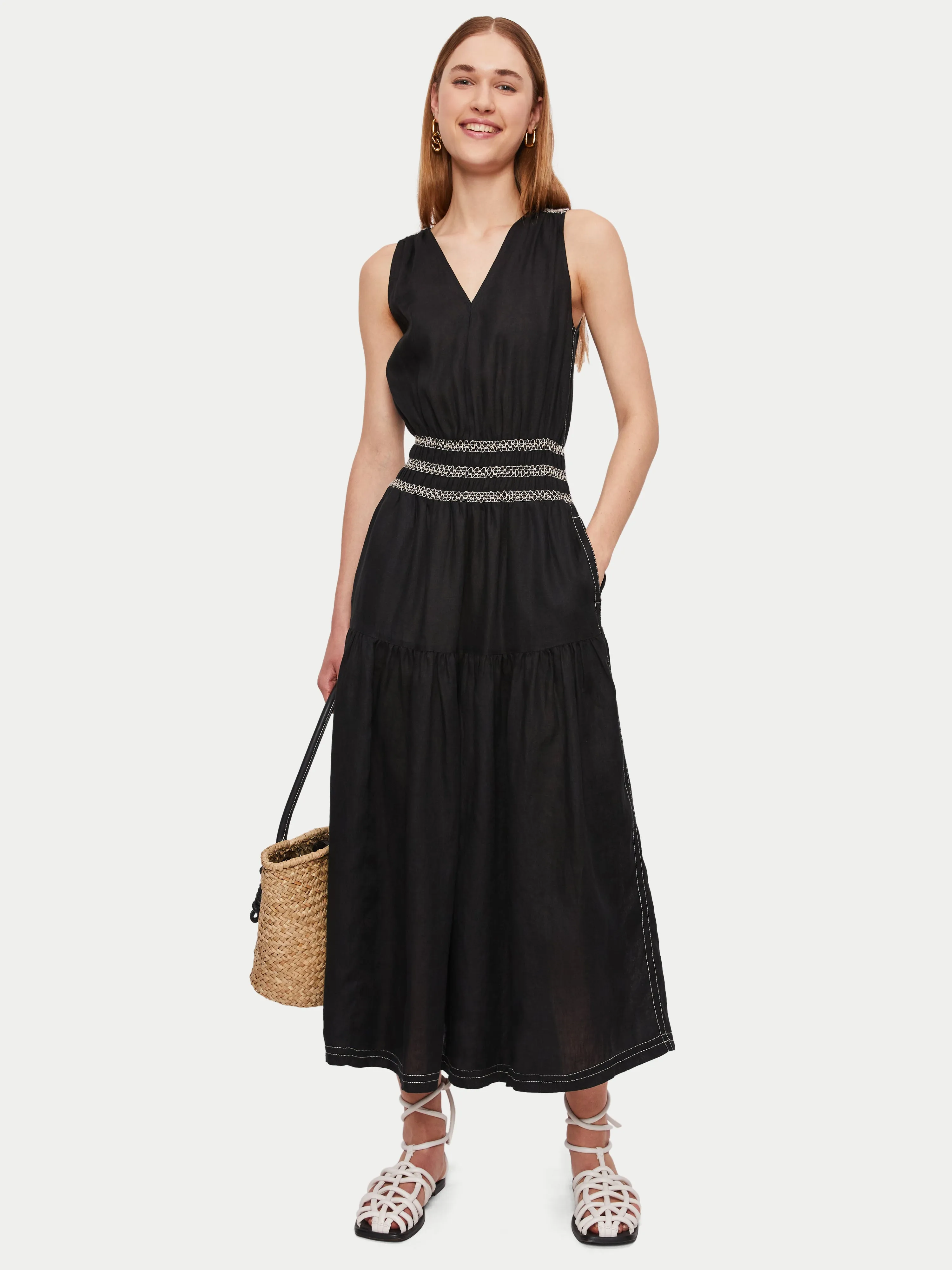 Linen Smocked Detail Maxi Dress | Black sold by Jigsaw product image thumbnail 3