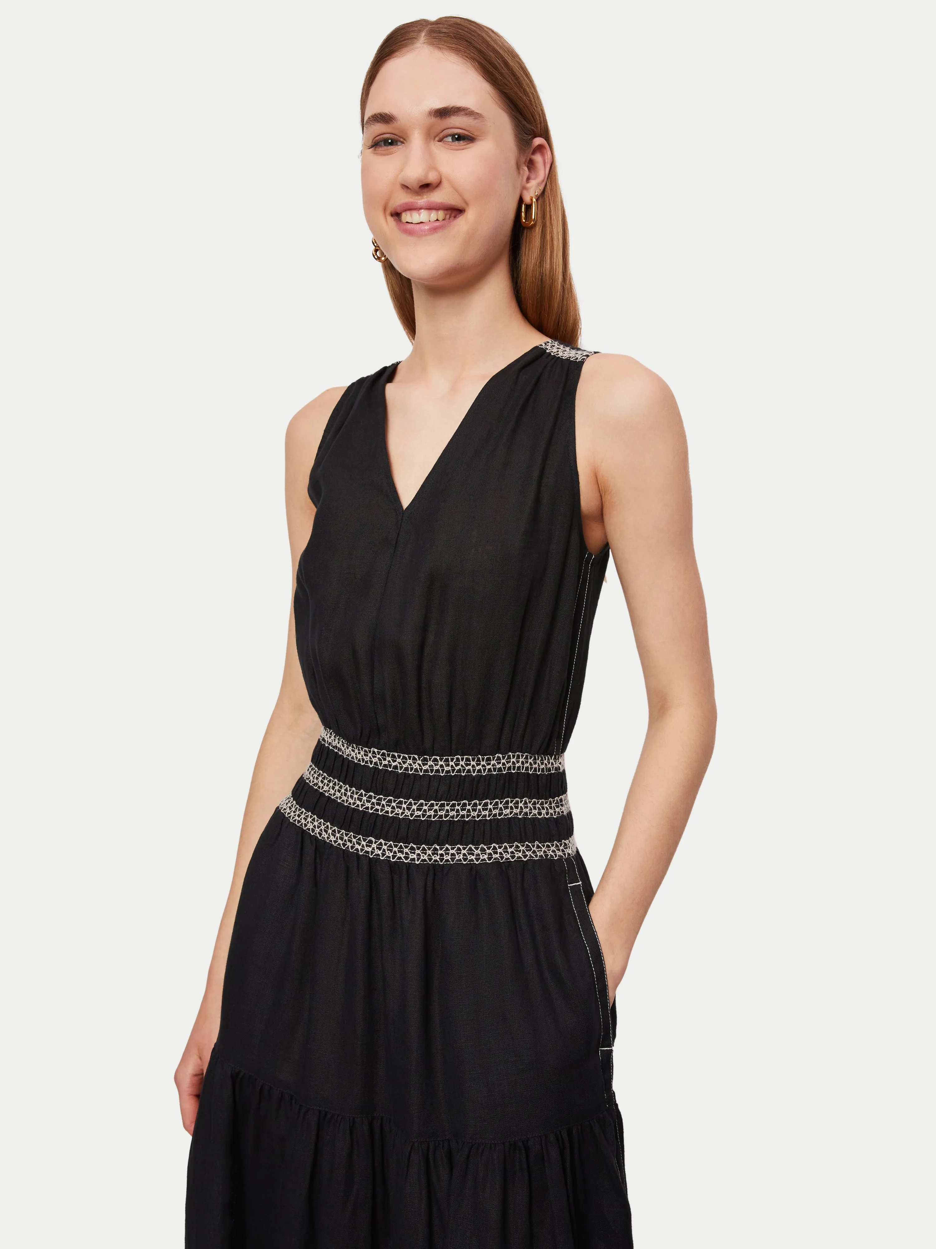Linen Smocked Detail Maxi Dress | Black sold by Jigsaw product image thumbnail 2