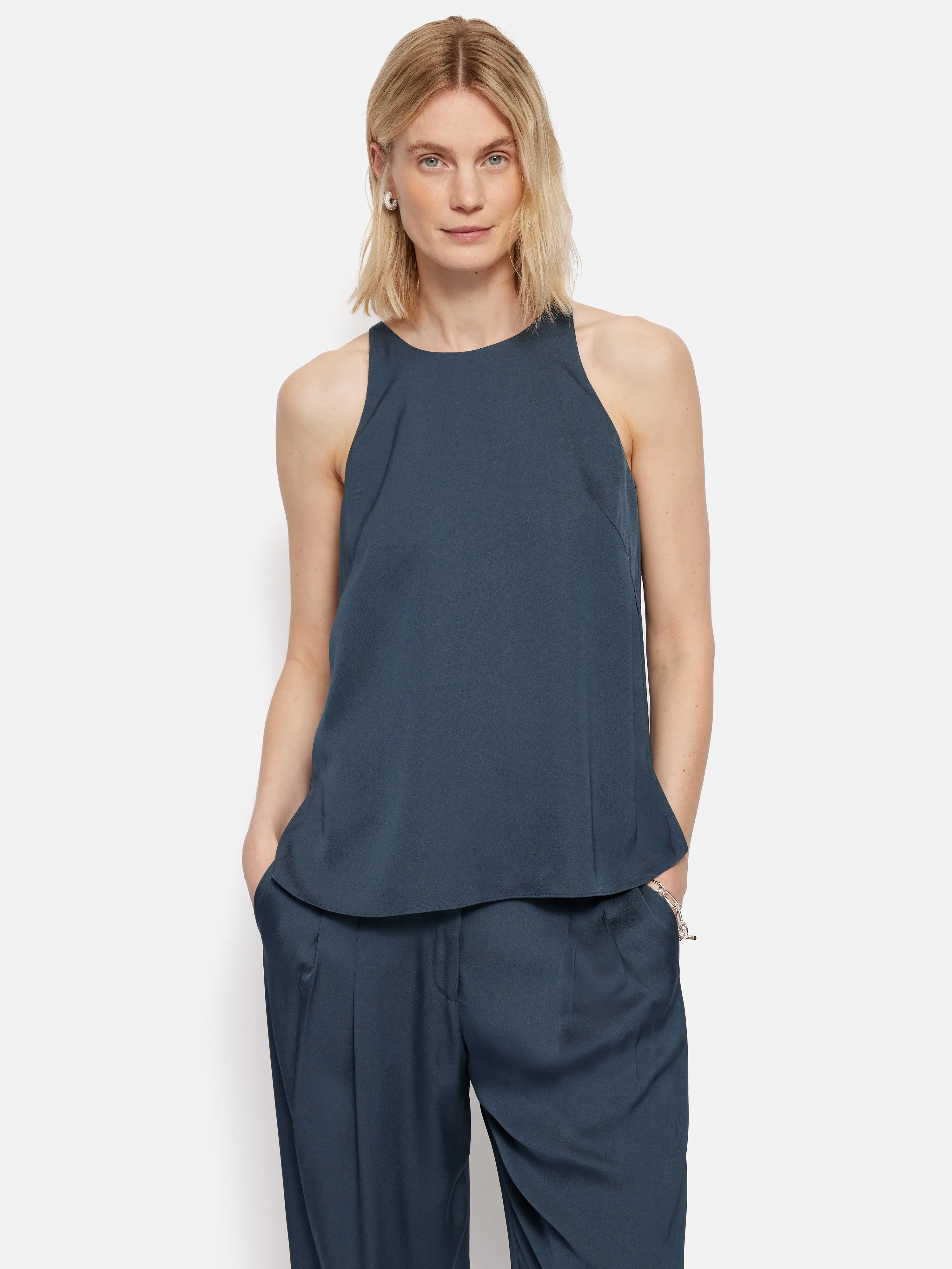 Satin Sleeveless Top | Blue sold by Jigsaw