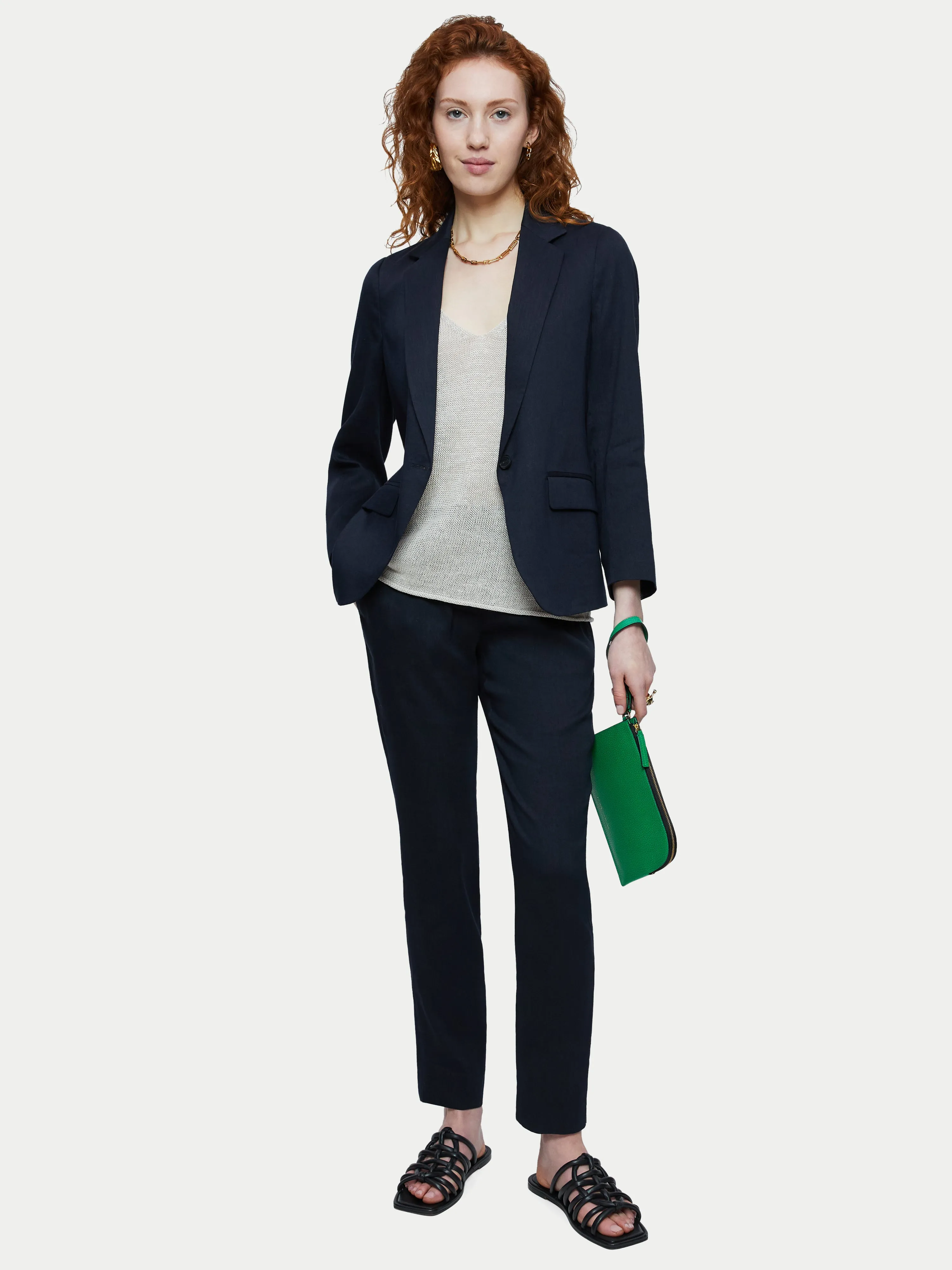 Portofino Linen Trouser | Navy sold by Jigsaw product image thumbnail 2