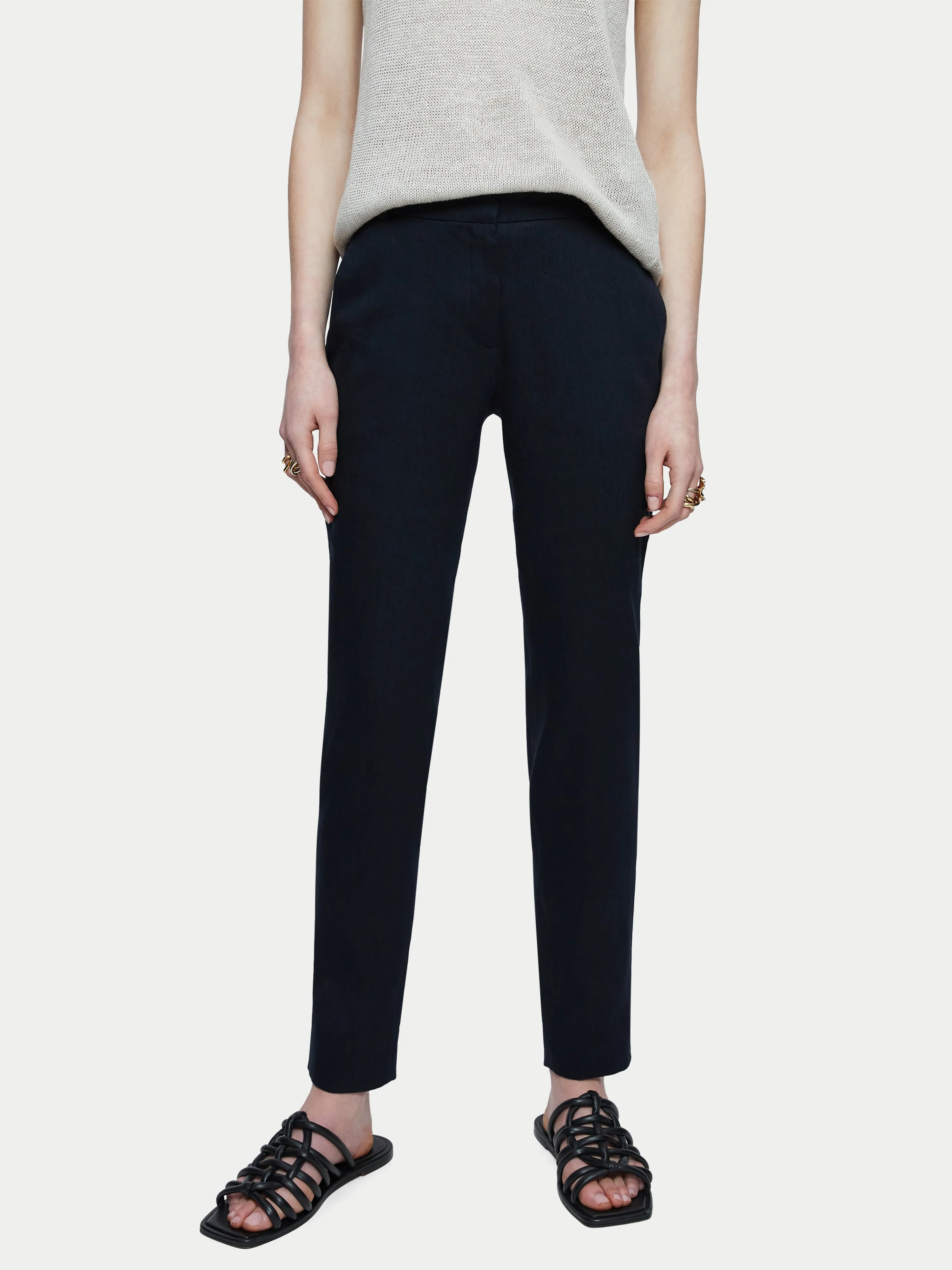 Portofino Linen Trouser | Navy sold by Jigsaw