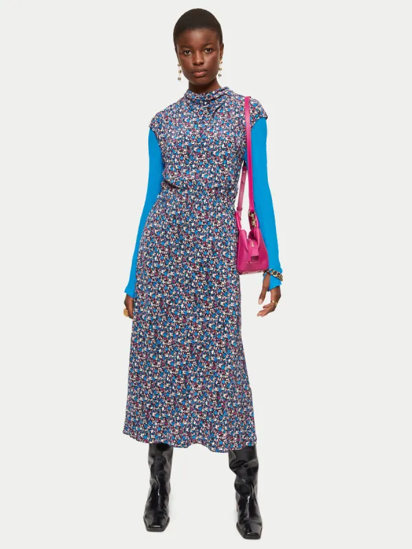 Etoile Ditsy Cowl Neck Dress | Blue made by Jigsaw