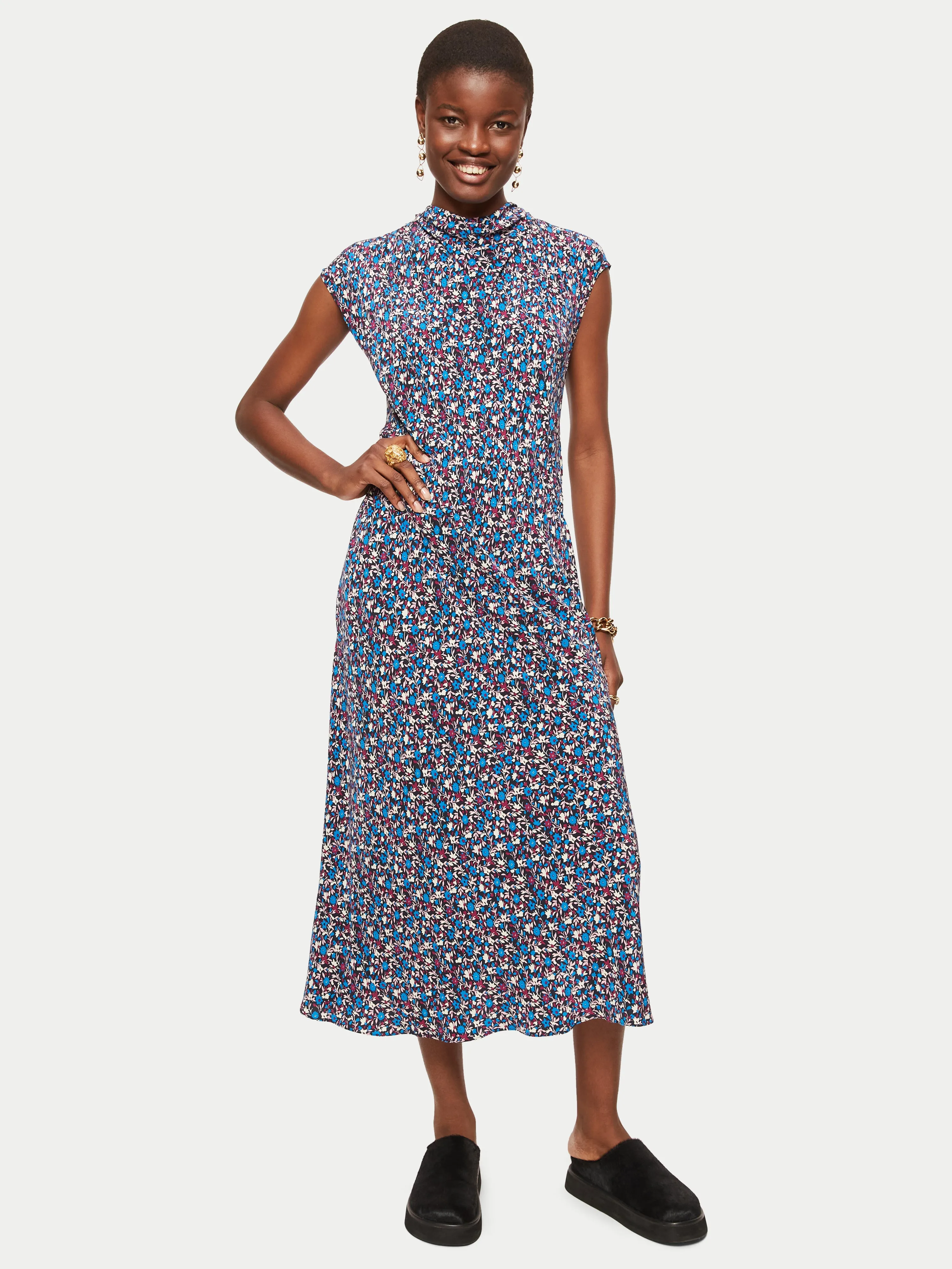 Etoile Ditsy Cowl Neck Dress | Blue sold by Jigsaw product image thumbnail 2