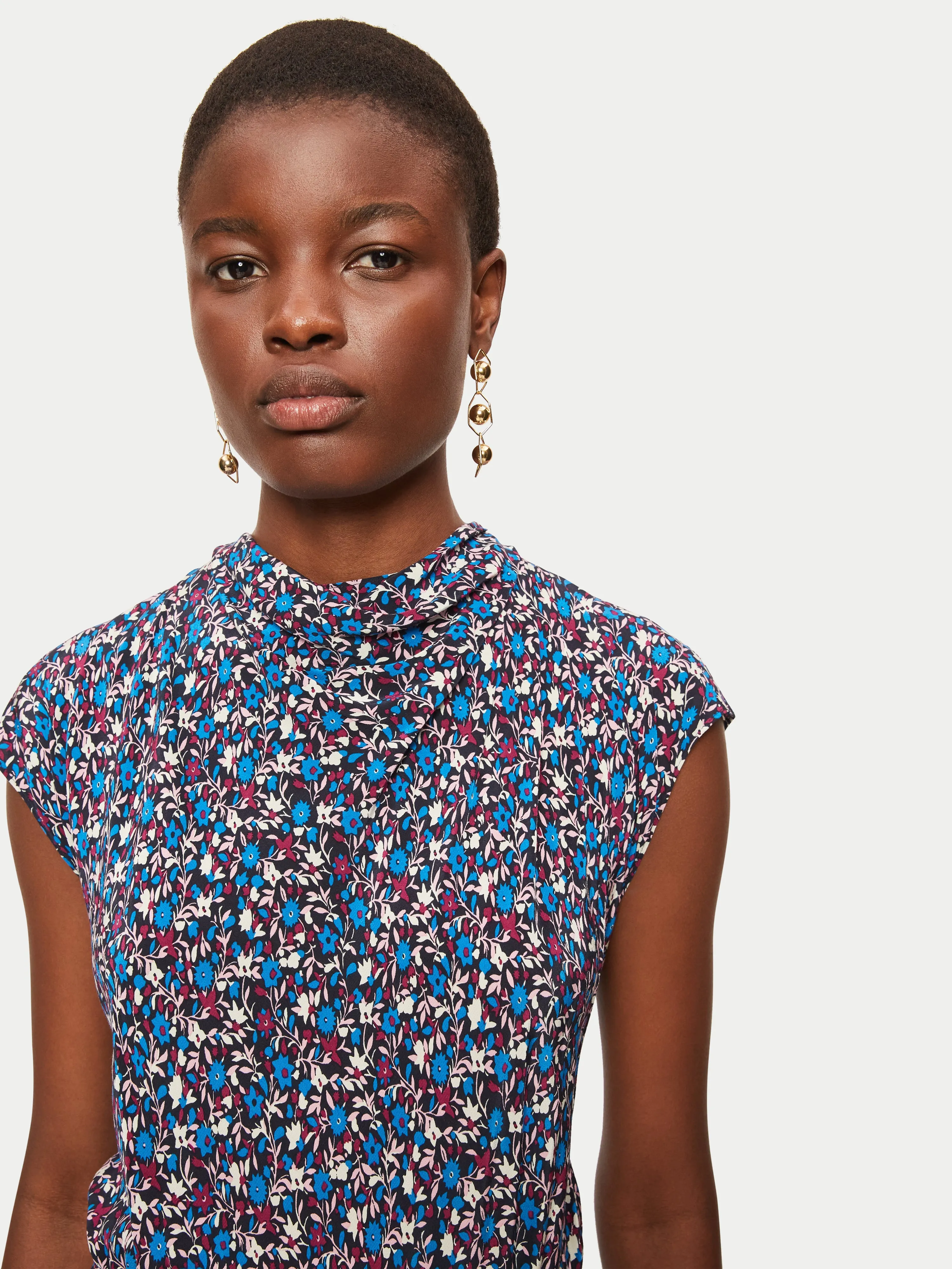 Etoile Ditsy Cowl Neck Dress | Blue sold by Jigsaw product image thumbnail 3
