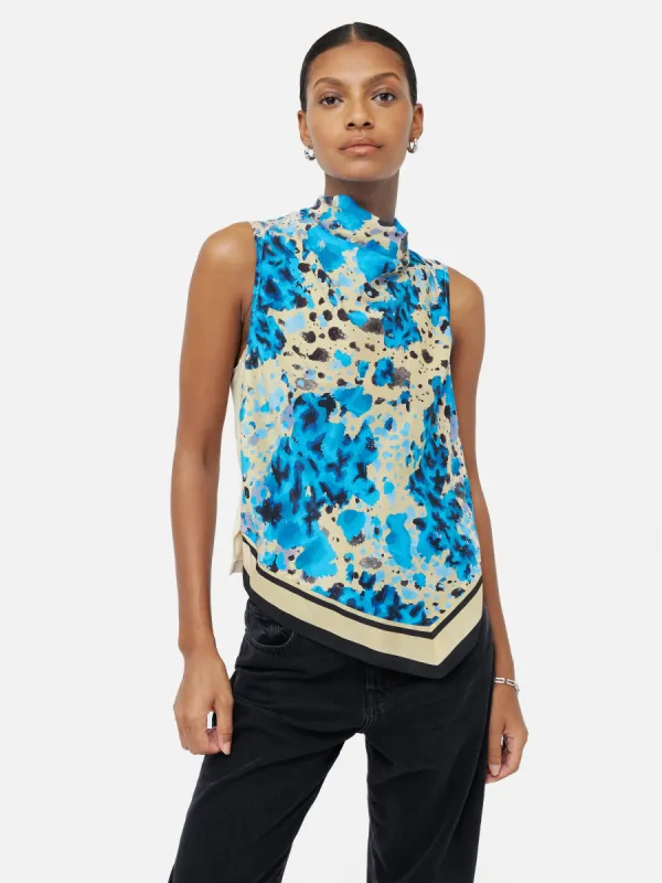 Clouded Leopard Silk Front Top | Blue sold by Jigsaw