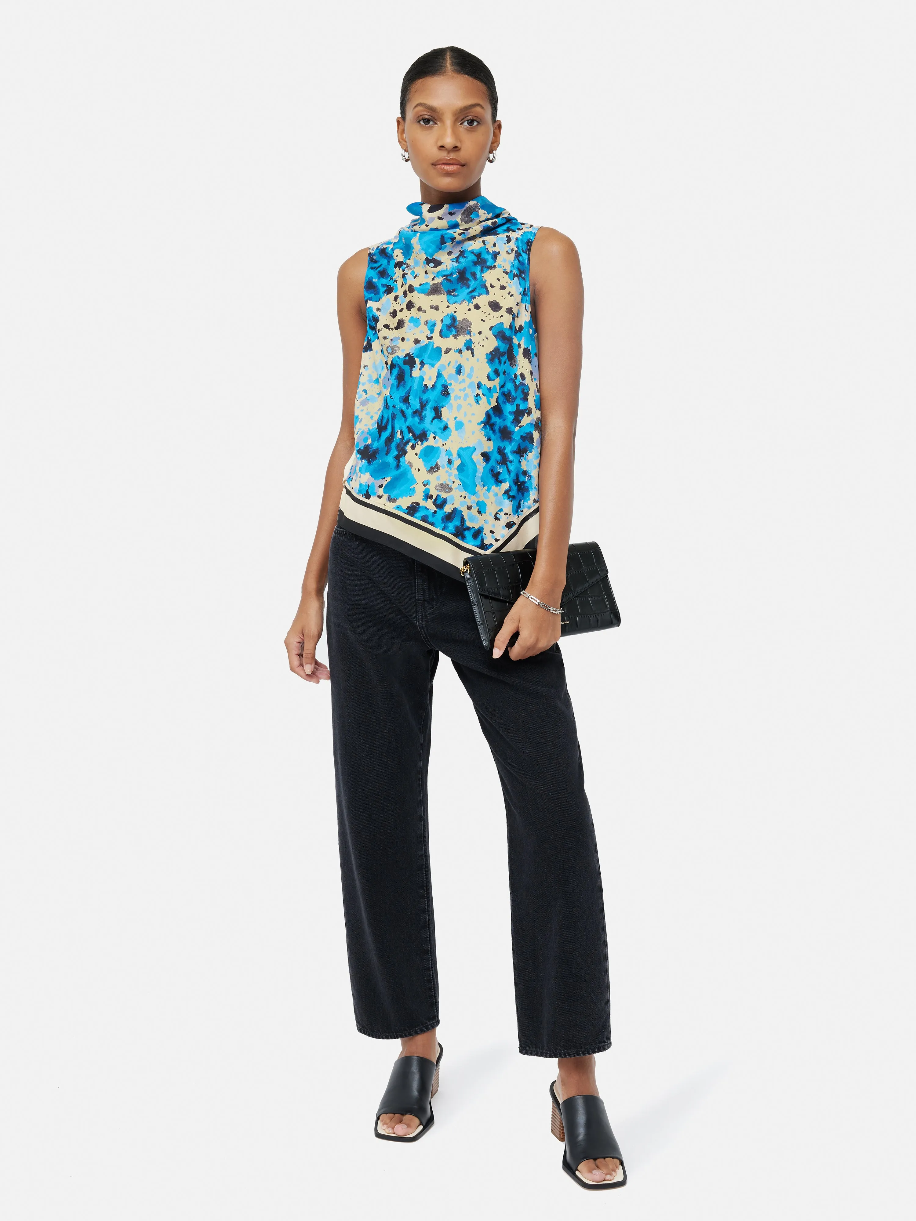 Clouded Leopard Silk Front Top | Blue sold by Jigsaw product image thumbnail 3