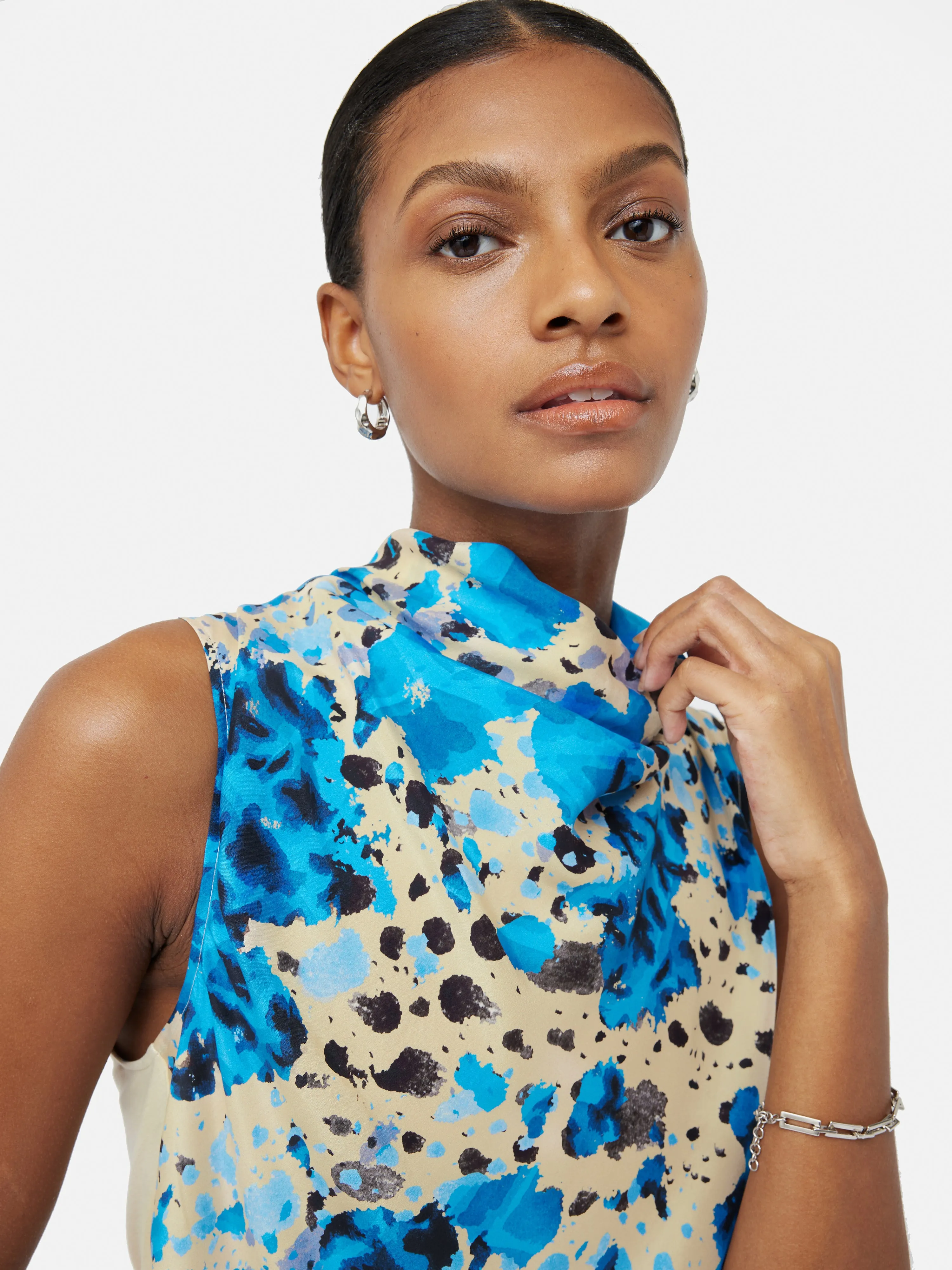 Clouded Leopard Silk Front Top | Blue sold by Jigsaw product image thumbnail 2