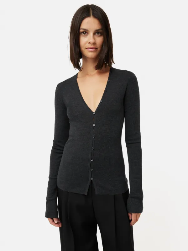 Superfine Merino Cardigan | Charcoal sold by Jigsaw