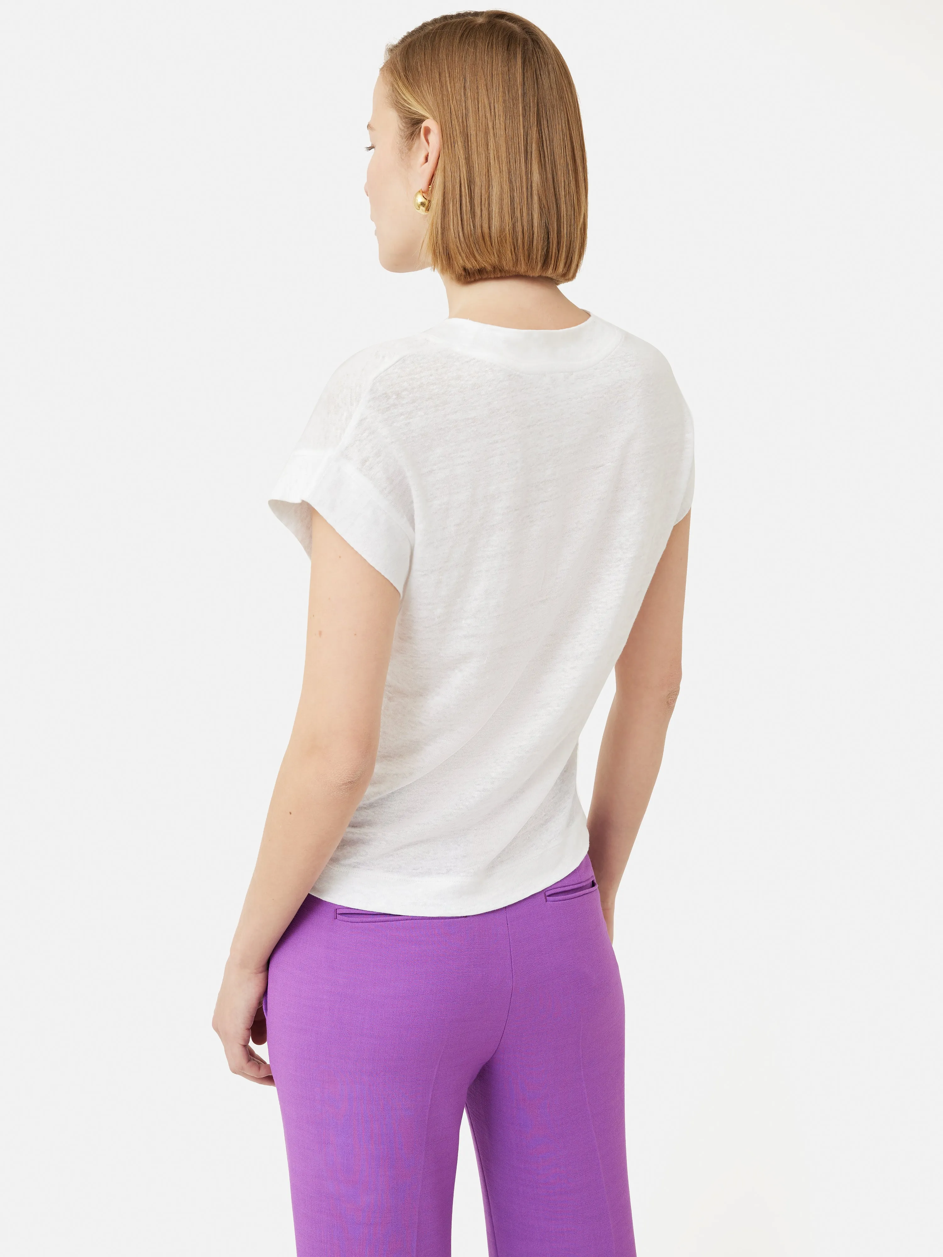 Linen Short Sleeve V Neck Tee | White sold by Jigsaw product image thumbnail 5