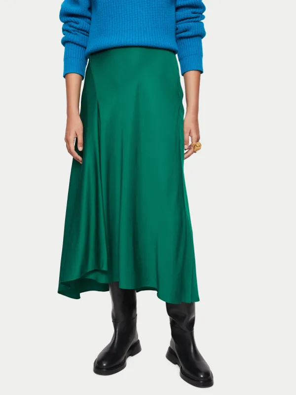 Satin Bias Asymmetric Skirt | Green sold by Jigsaw