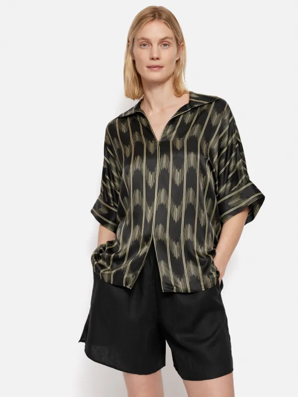 Silk Blend Ikat Stripe Top | Black sold by Jigsaw