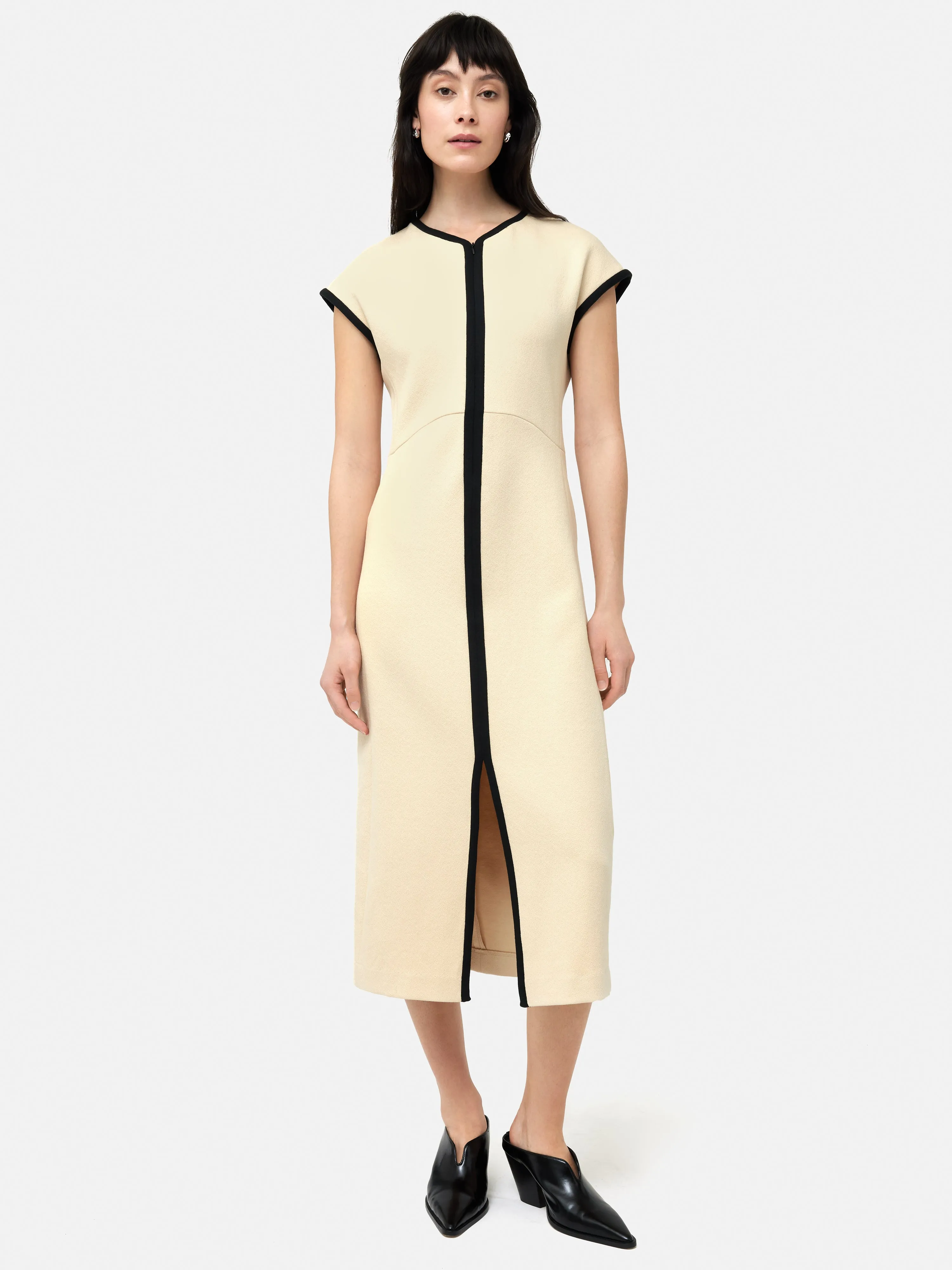 Heavy Crepe Zip Column Dress | Cream sold by Jigsaw