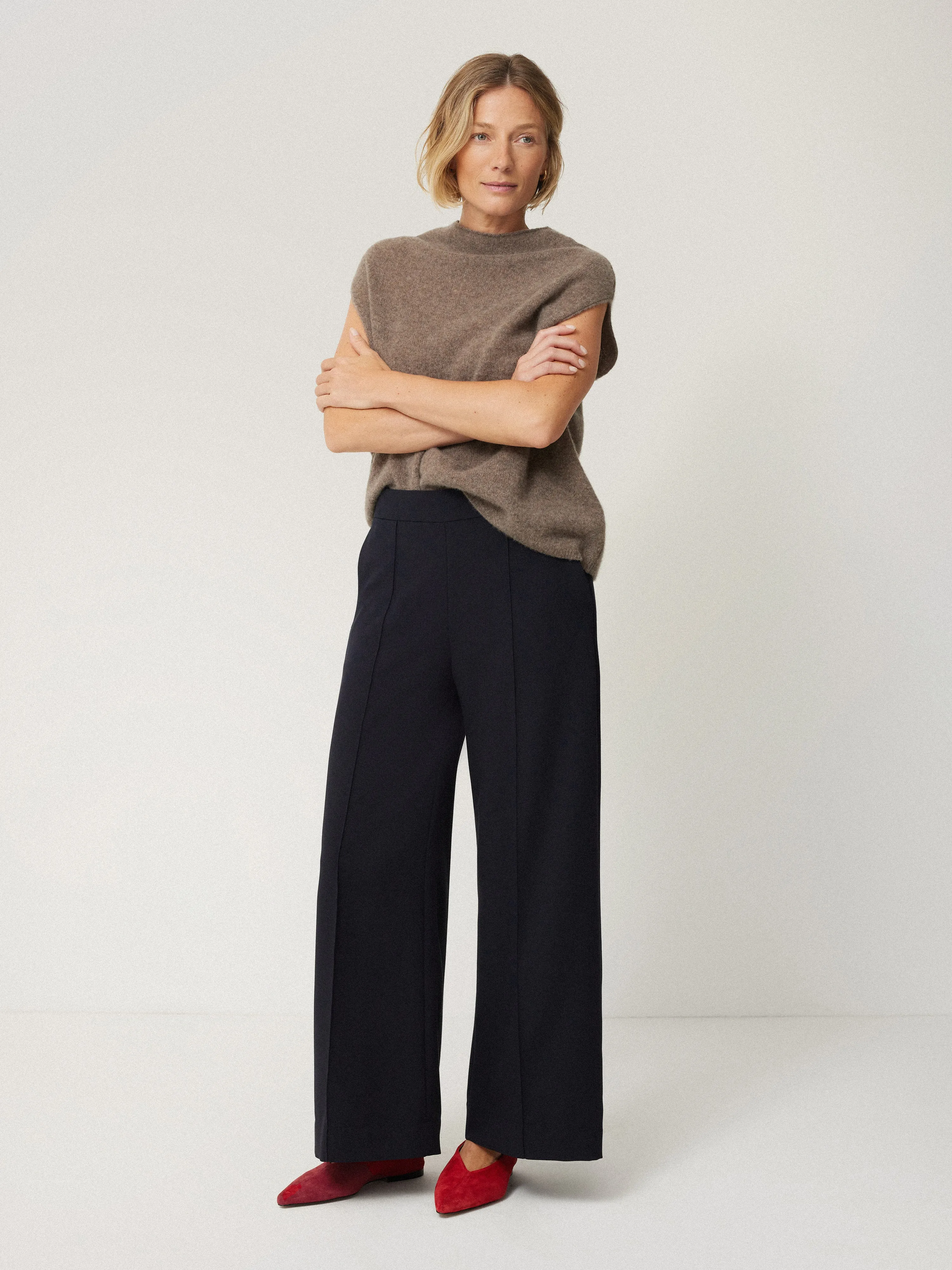 Italian Modern Crepe Sailor Trouser | Navy sold by Jigsaw product image thumbnail 3