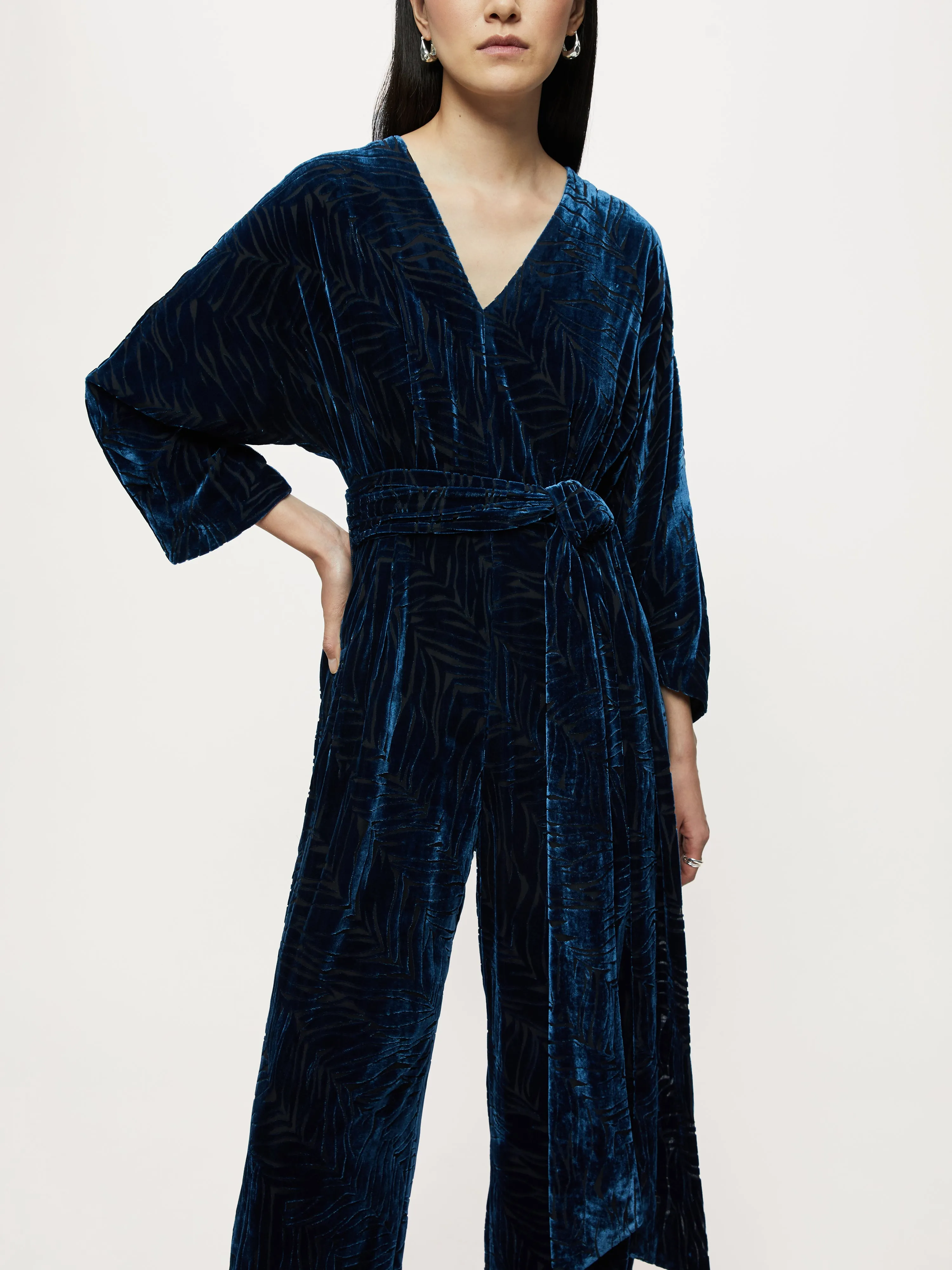 Zebra Devore Velvet Jumpsuit | Blue sold by Jigsaw product image thumbnail 3
