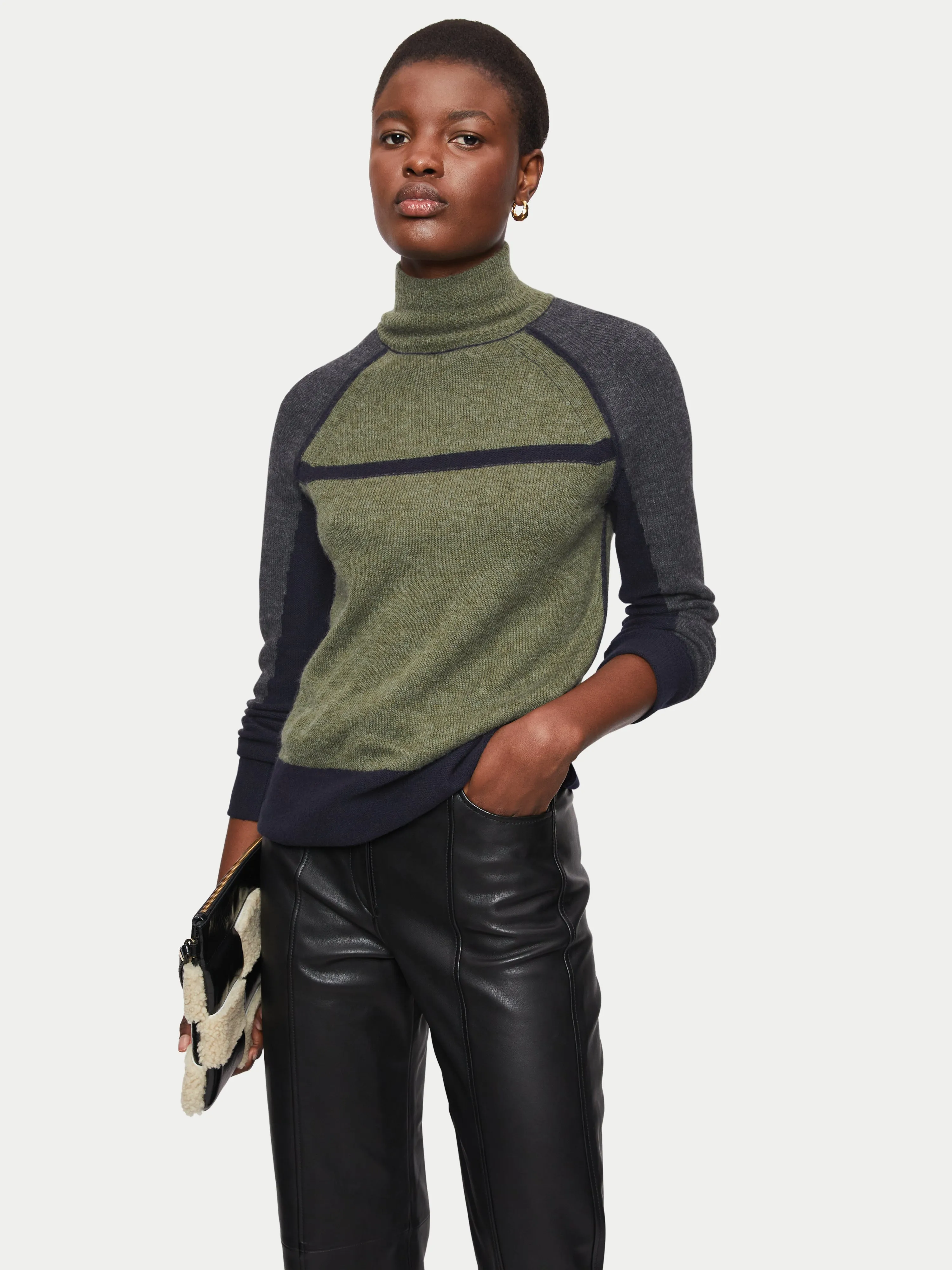 Merino Alpaca Blend Jumper | Green sold by Jigsaw