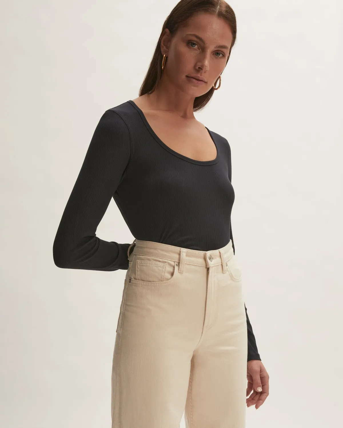 Anderby Rib Scoop Neck Long Sleeve Tee | Navy sold by Jigsaw