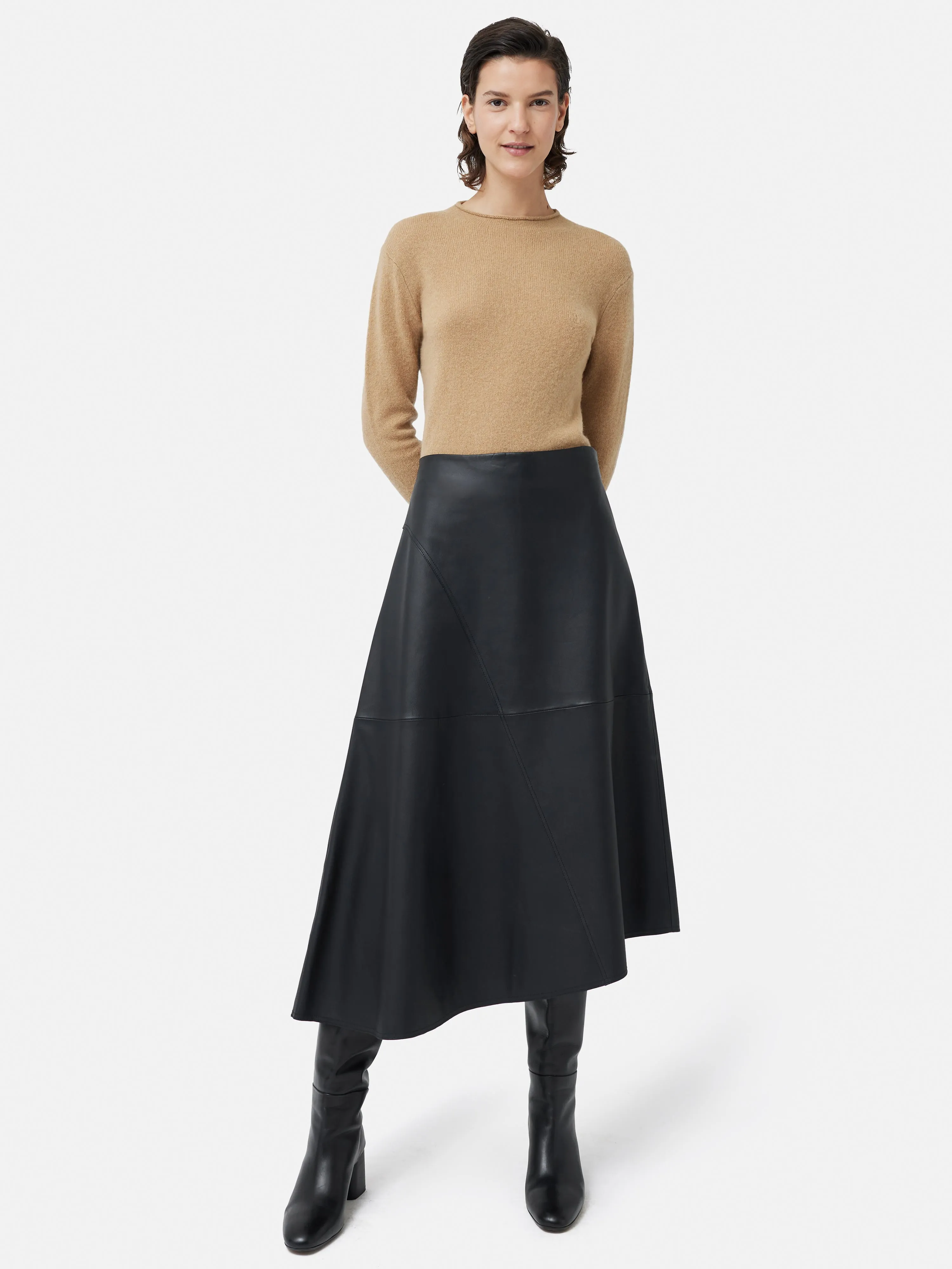Leather Midi Asymmetric Skirt | Black sold by Jigsaw product image thumbnail 3