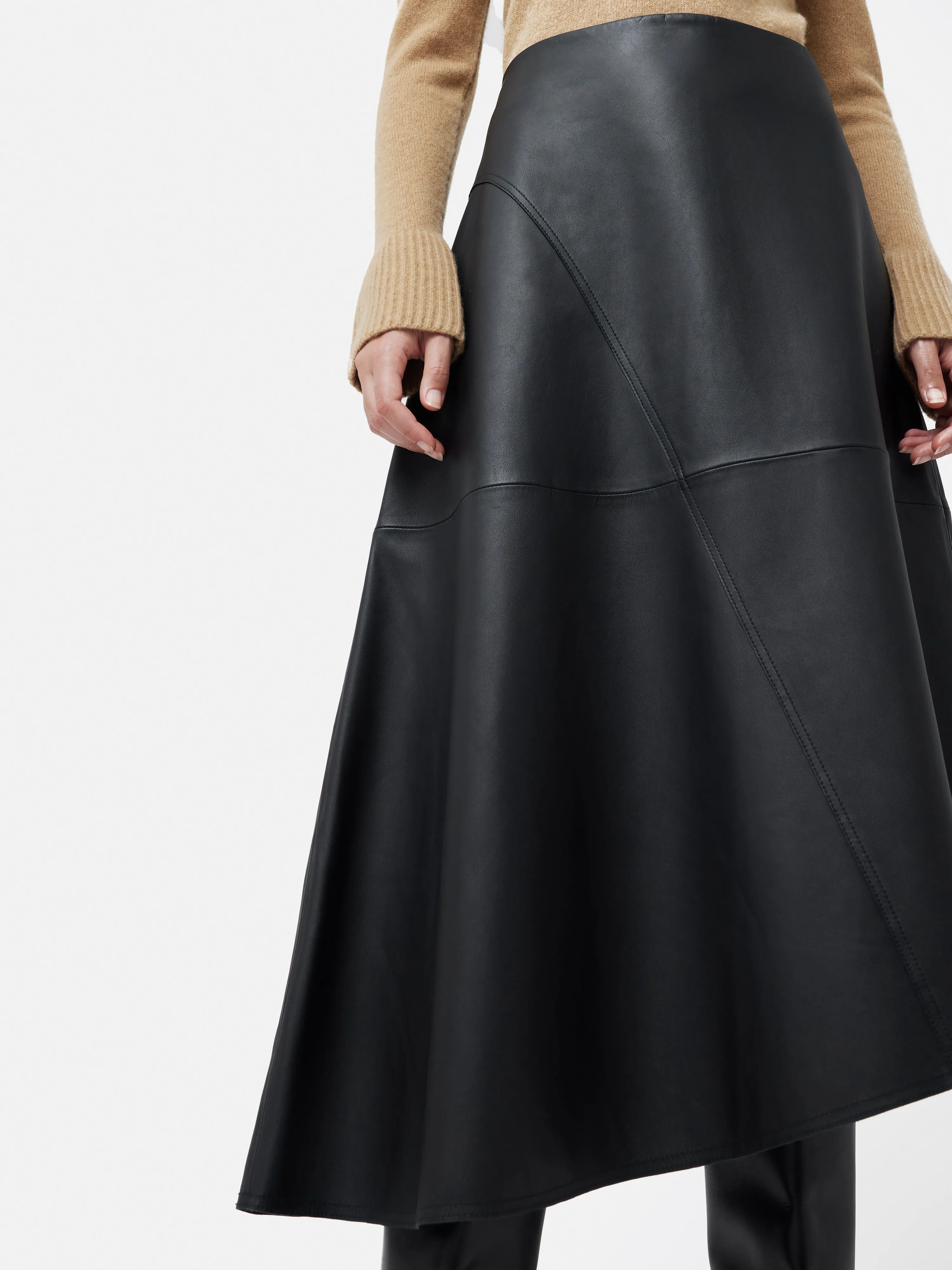 Leather Midi Asymmetric Skirt | Black sold by Jigsaw product image thumbnail 2
