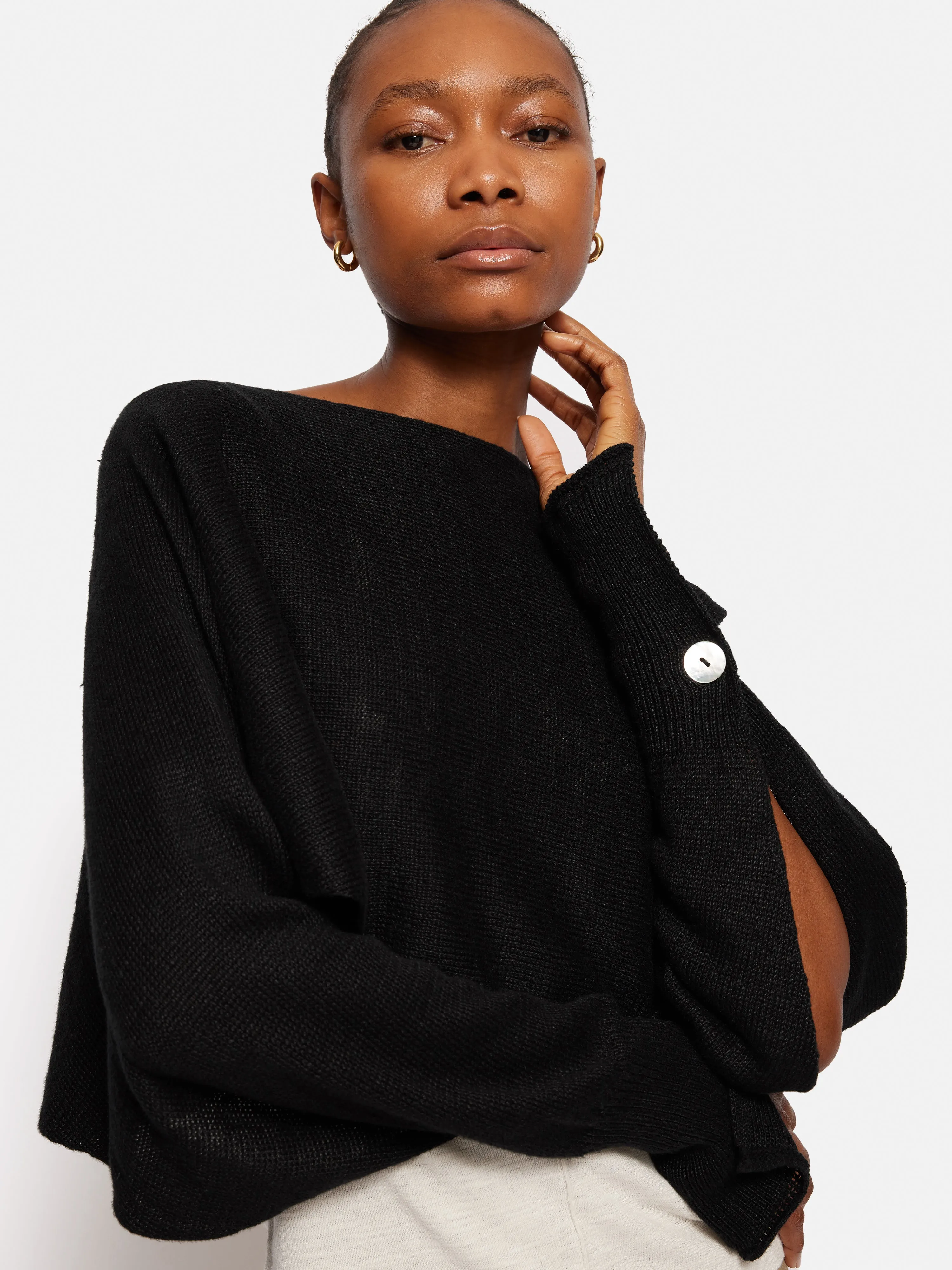 Pure Linen Poncho Sweater | Black sold by Jigsaw product image thumbnail 4