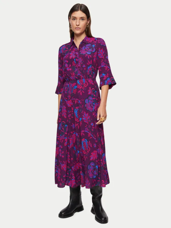 Fluid Twill Rose Brocade Dress | Purple sold by Jigsaw